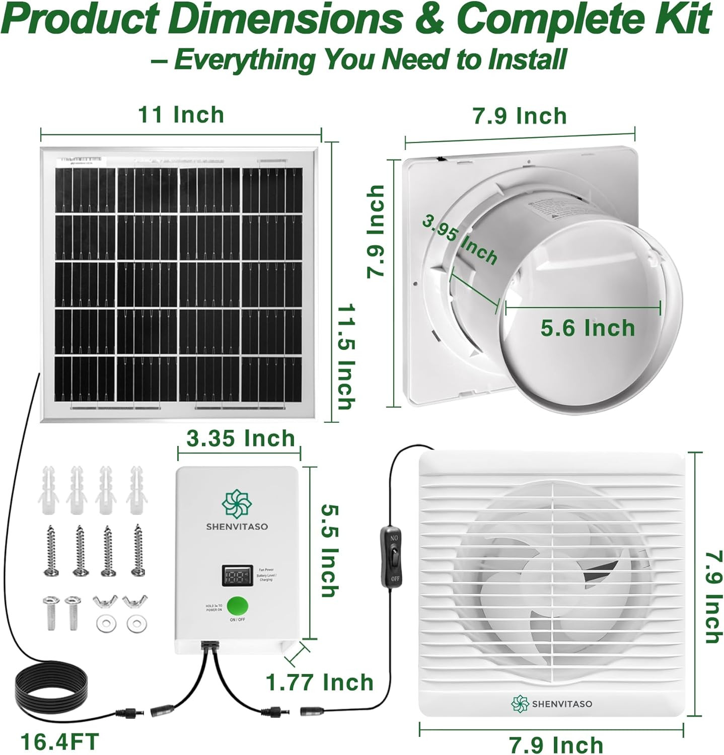 Solar Exhaust Fan with 7500Mah Battery & LCD Display, 25W Solar Panel Vent Fan f