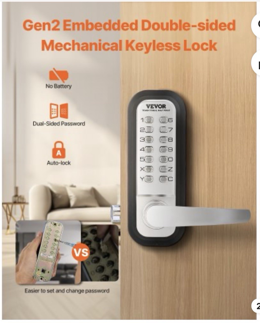 VEVOR Mechanical Keyless Entry Door Lock 14 Key Mechanical Keypad Lock for Home