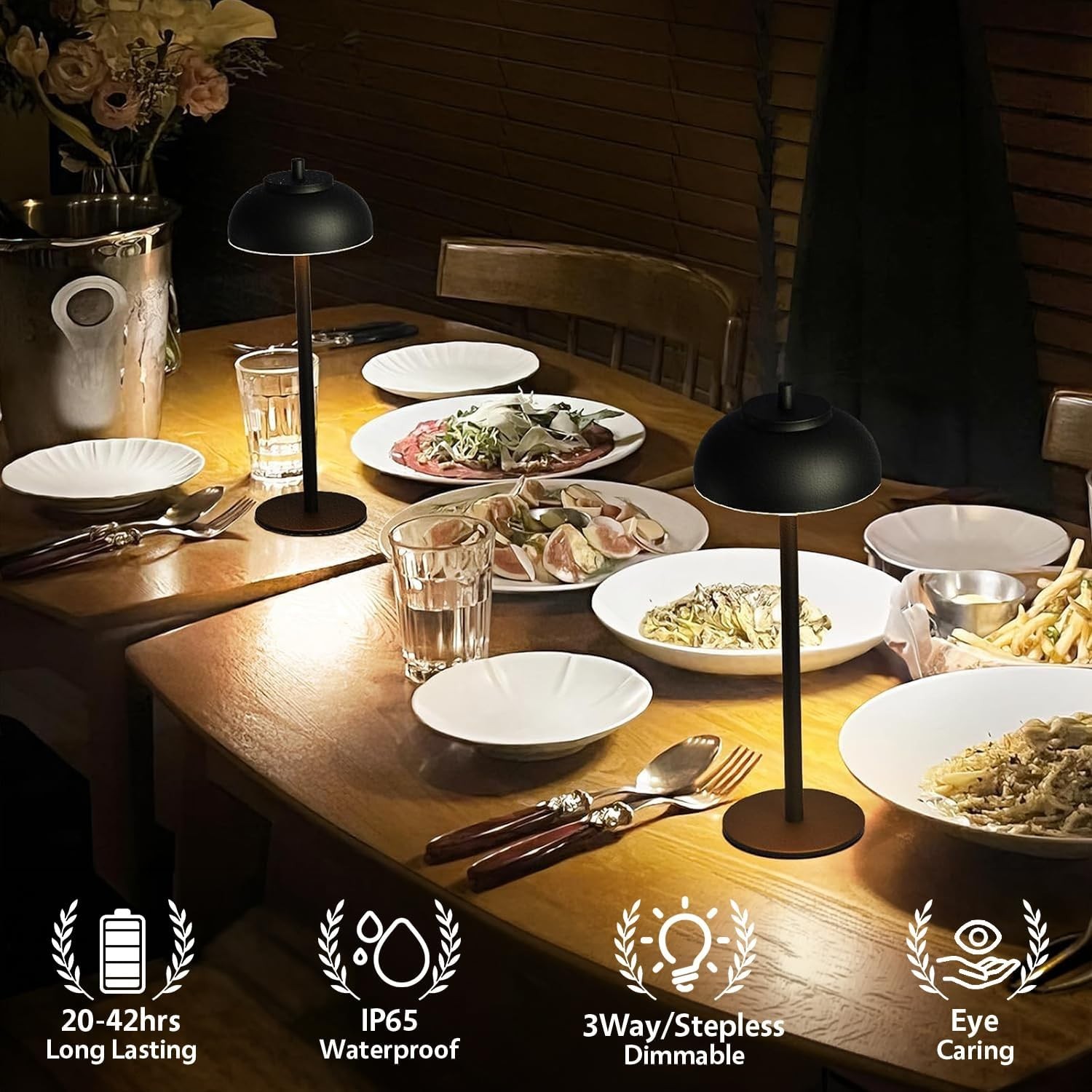 Outdoor Patio Dinner Lighting – Led Cordless Table Lamps Rechargeable 2pk