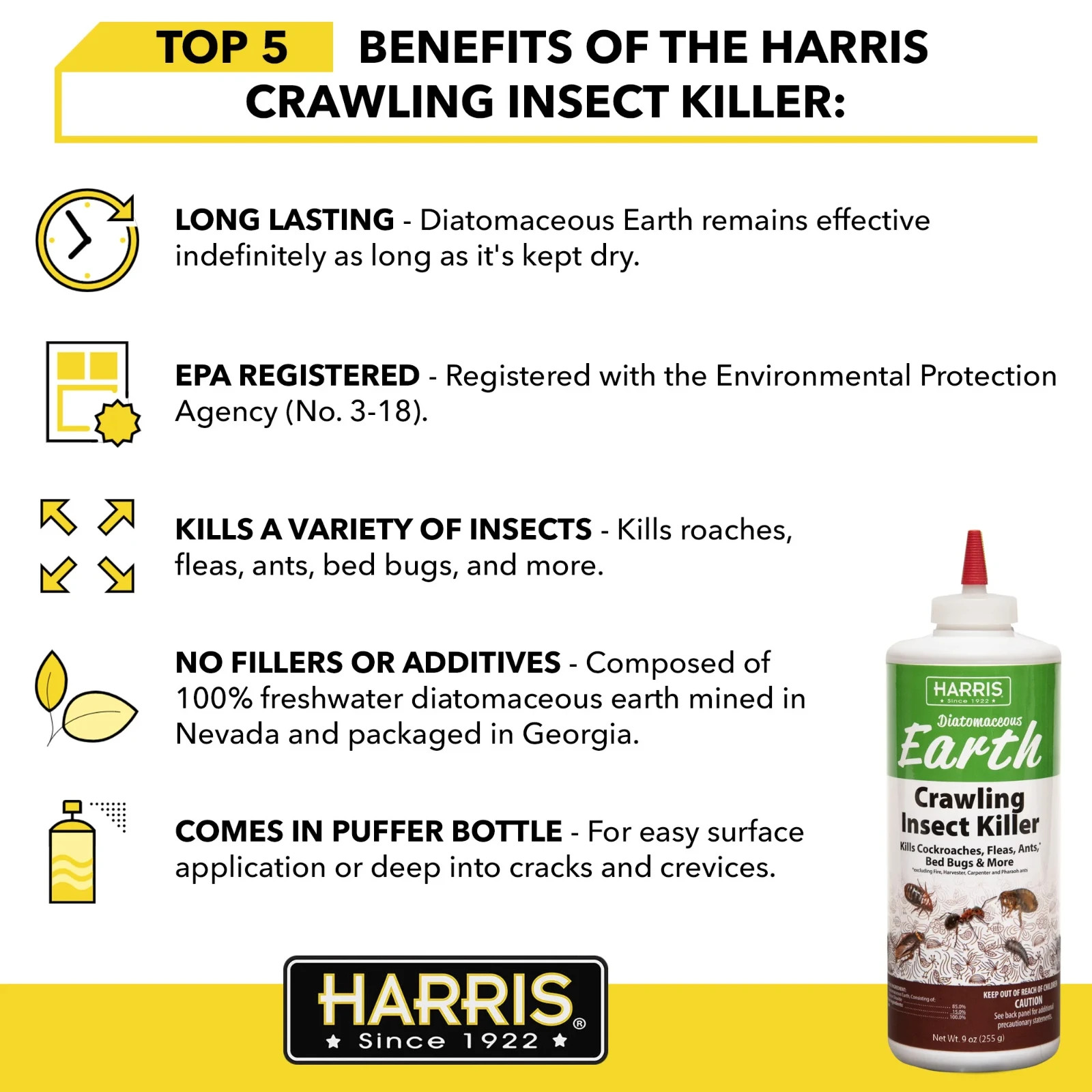 Harris Diatomaceous Earth Crawling Insect Killer Powder, 9oz