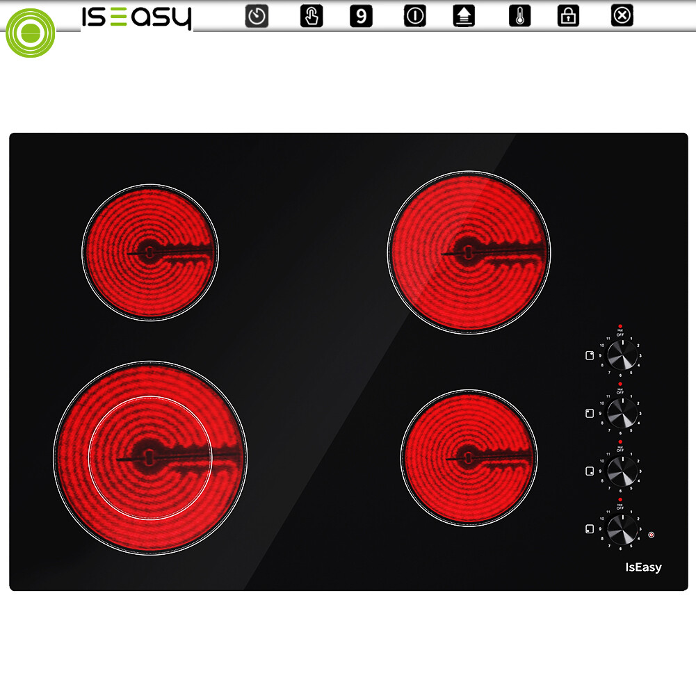 30in Built-in Electric Cooktop Stove Top Radiant Ceramic Cooktops 4 Burner 6700W