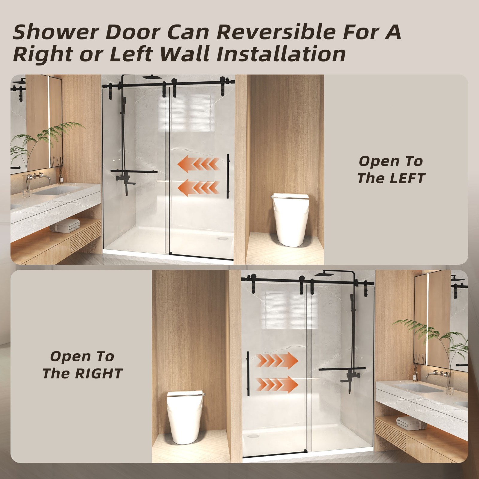 Frameless Shower Door 60″ W x 76″ H Sliding Shower Door 5/16″ 8mm Tempered Glas
