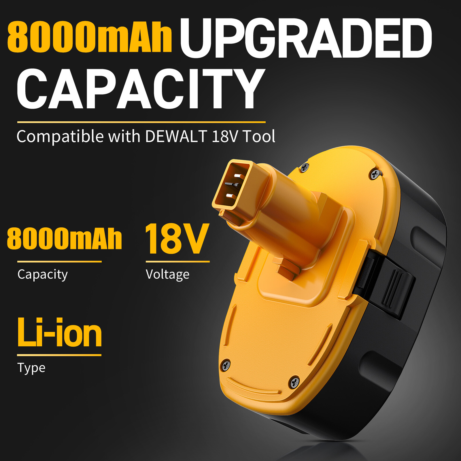 PACK 8.0Ah 18V For Dewalt 18 VOLT DC9096 DC9099 Li-ion Battery DC9096-2/Charger