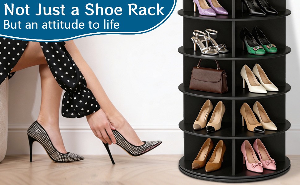 Rotating Shoe Rack Tower 7 Tier Organizer, Revolving 360 Black Shoe Rack Storage