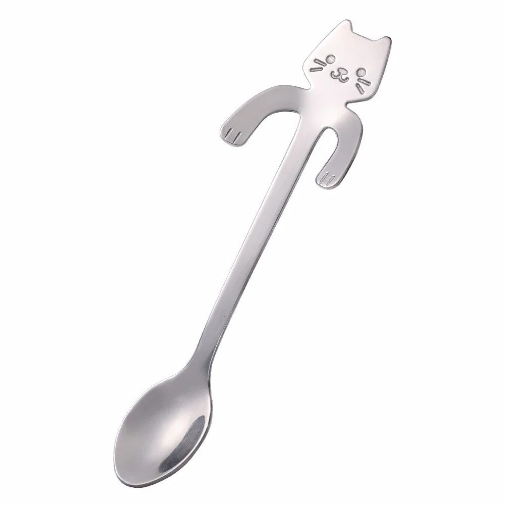 Stainless Steel Mini Cute Cat Spoon for Tea Coffee Dessert Sugar Ice Cream