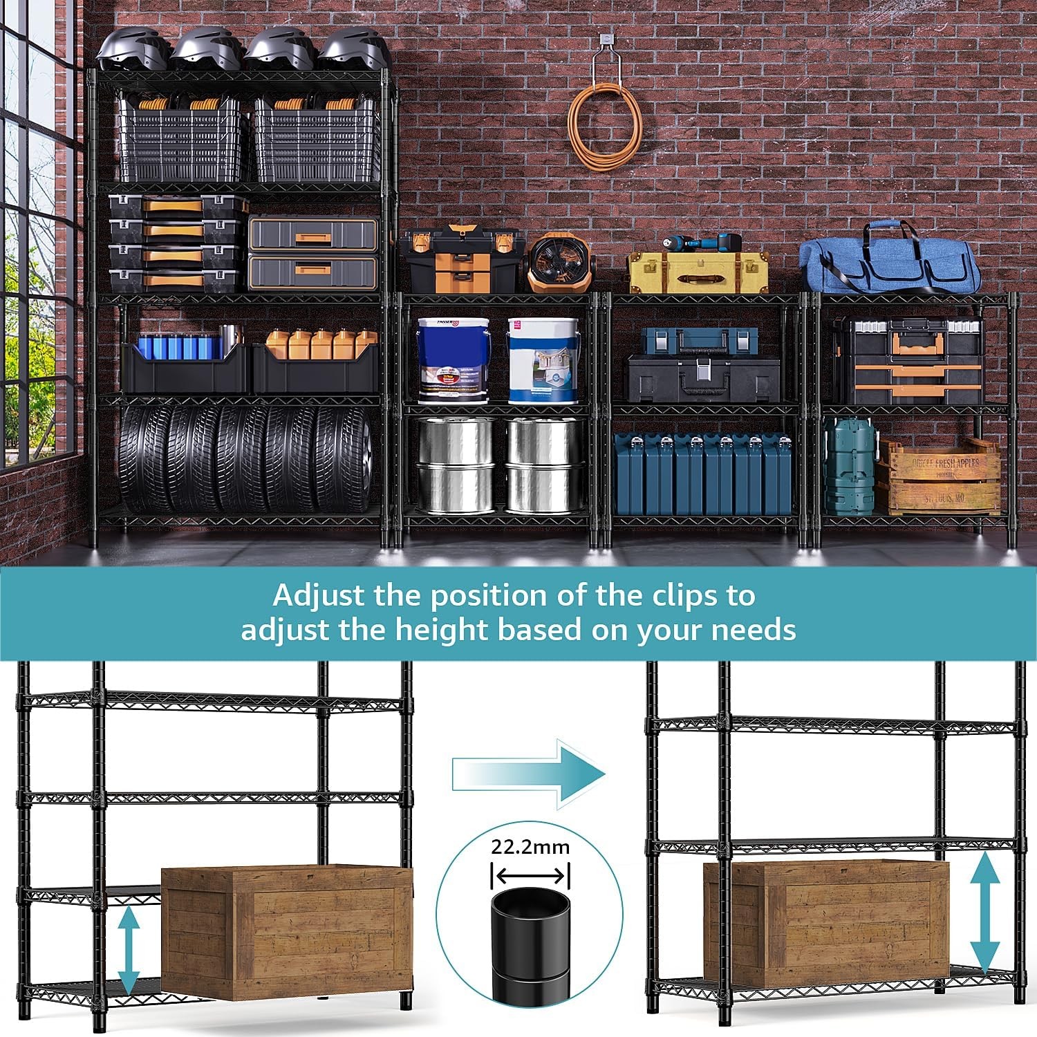 5-Shelf Storage Shelves,Wire Shelving Heavy Duty Metal Storage Shelving Unit Adj