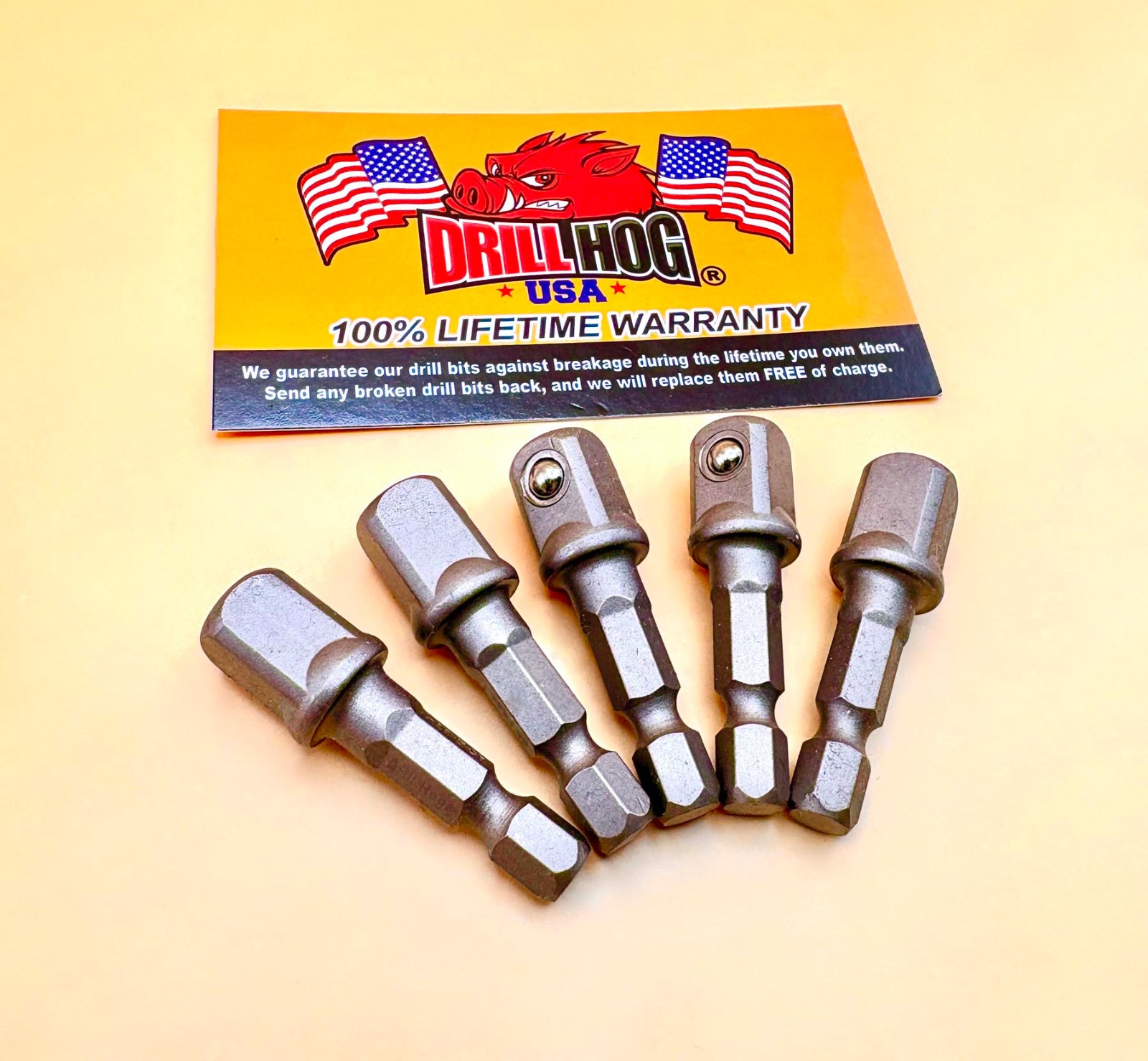3/8″ x 1″ Socket Adapter Hex Shank 3/8″ Impact Driver Bits 5 Pack Drill Hog®