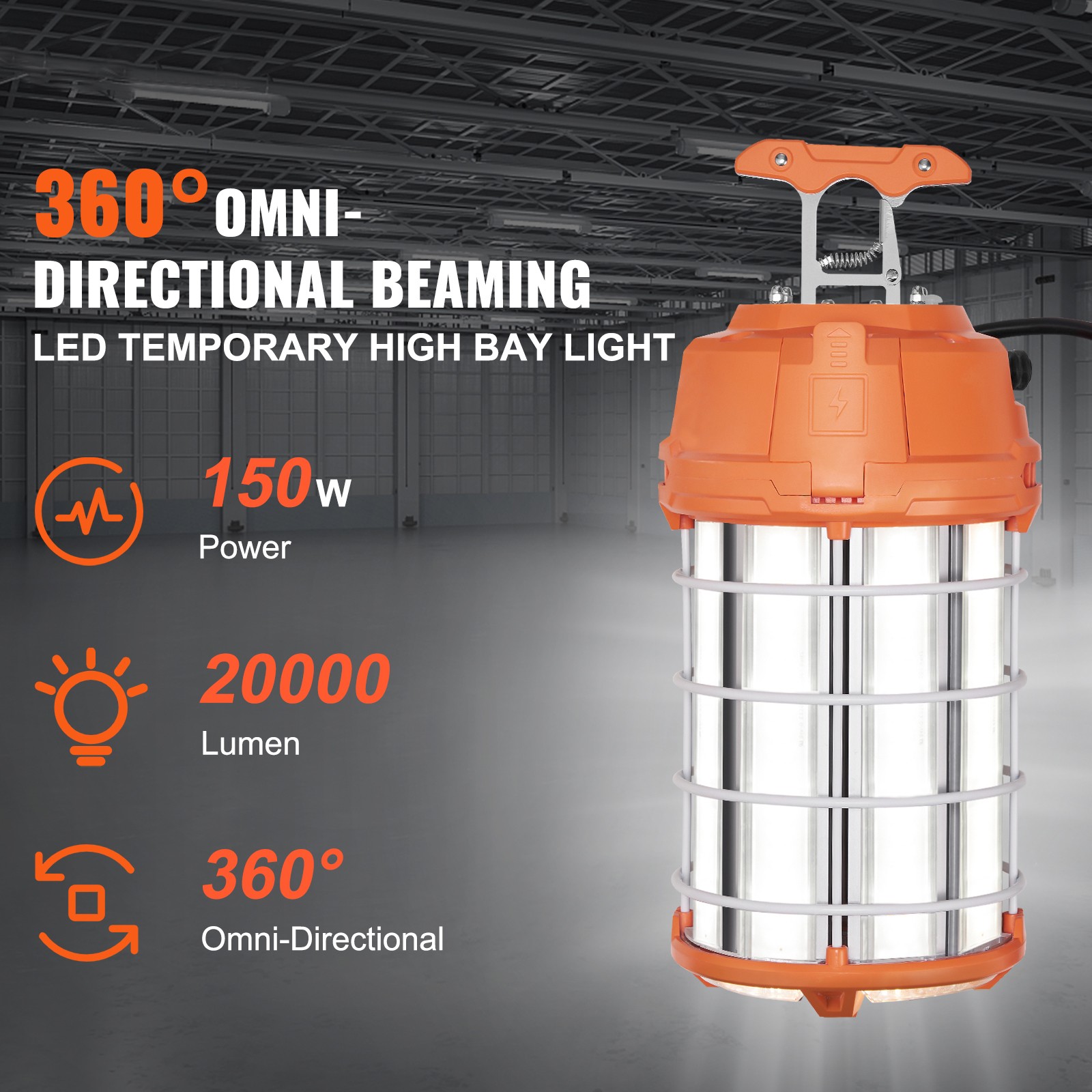 VEVOR 150W LED Temporary Construction Light 5000K Work Job Site Lighting IP65