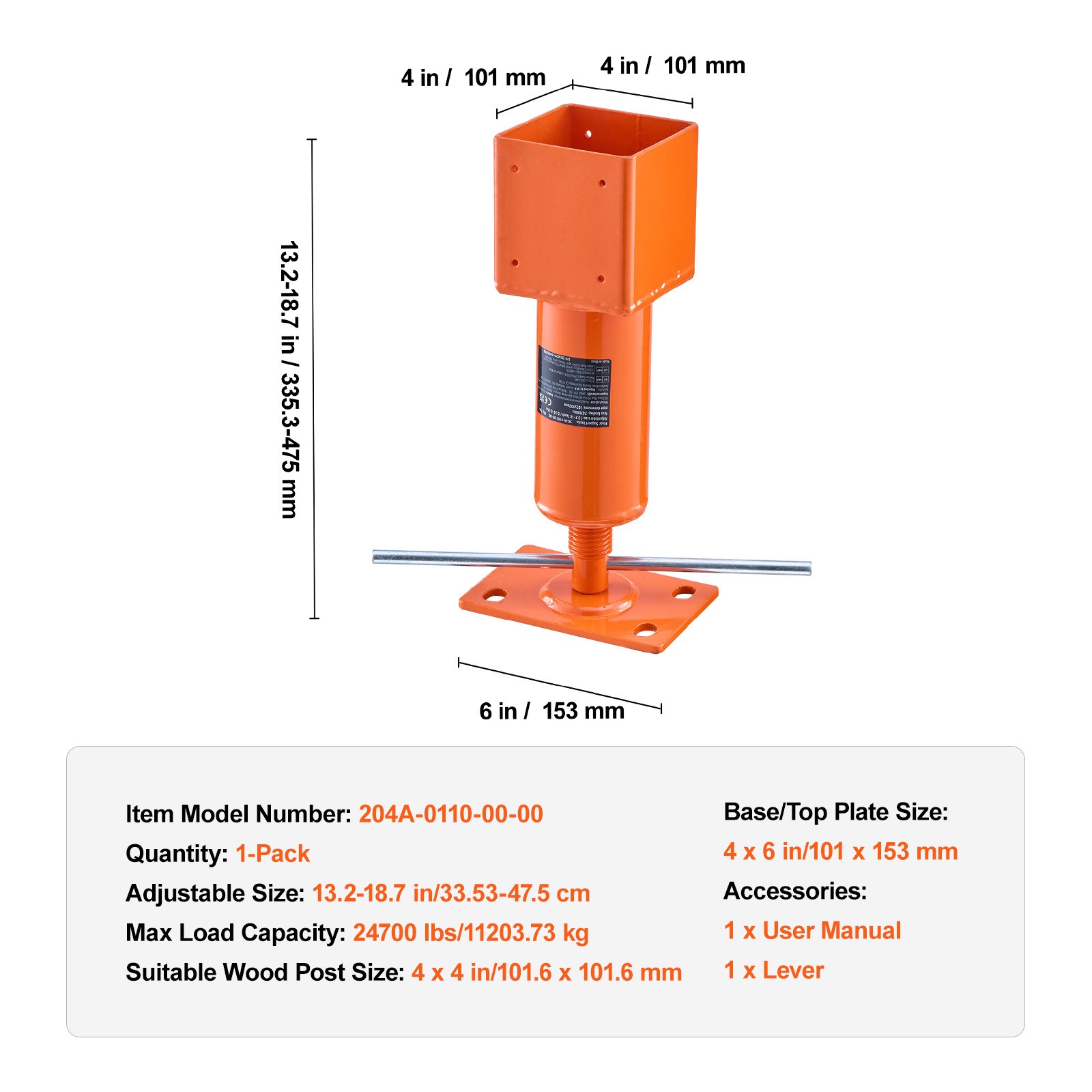 VEVOR Adjustable Shore Lift Stand Floor Roof Beam 4″x4″ House Leveling Jack Post