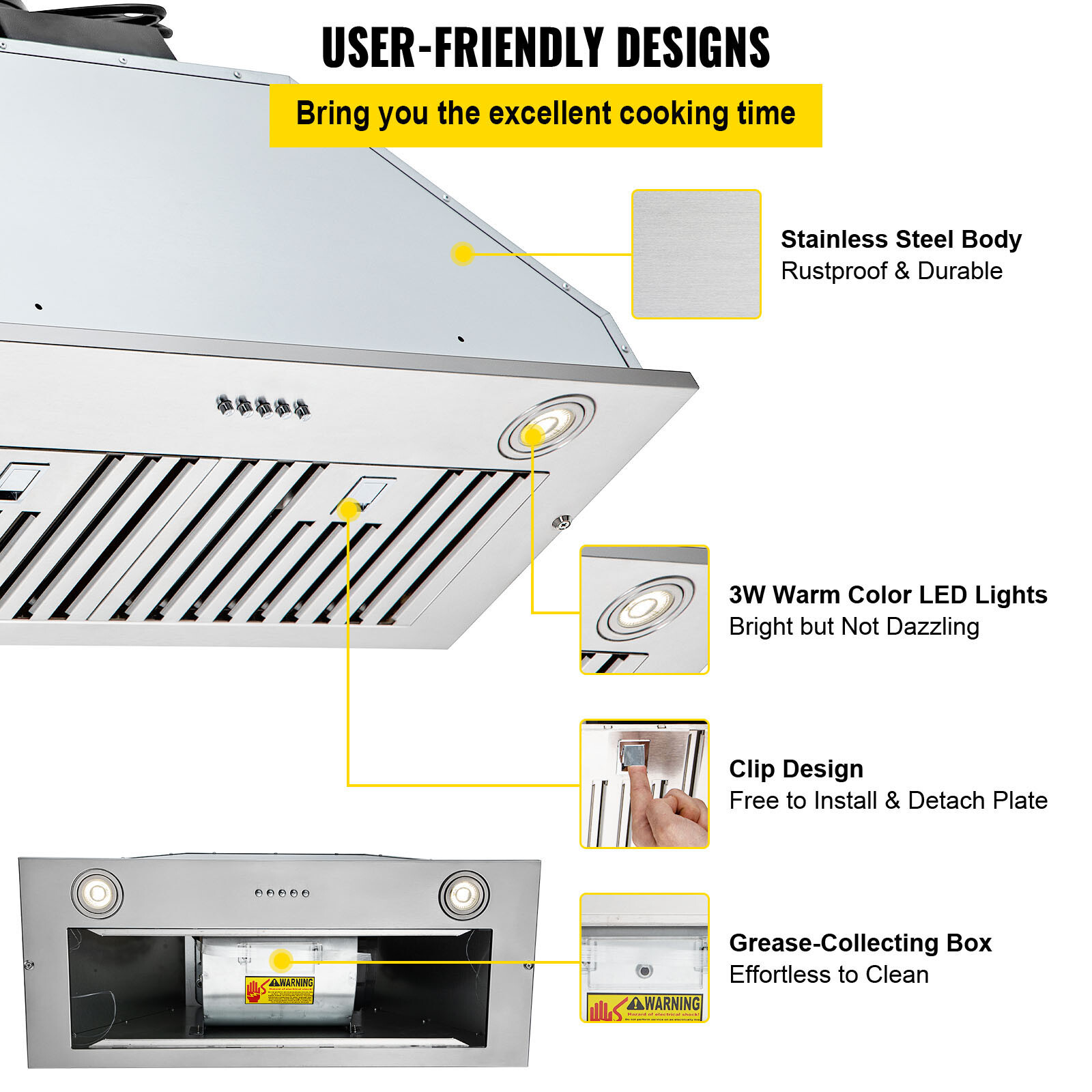 VEVOR 30″ Built-In/Insert Range Hood 800CFM 3-Speed Exhaust Fan Kitchen Stove