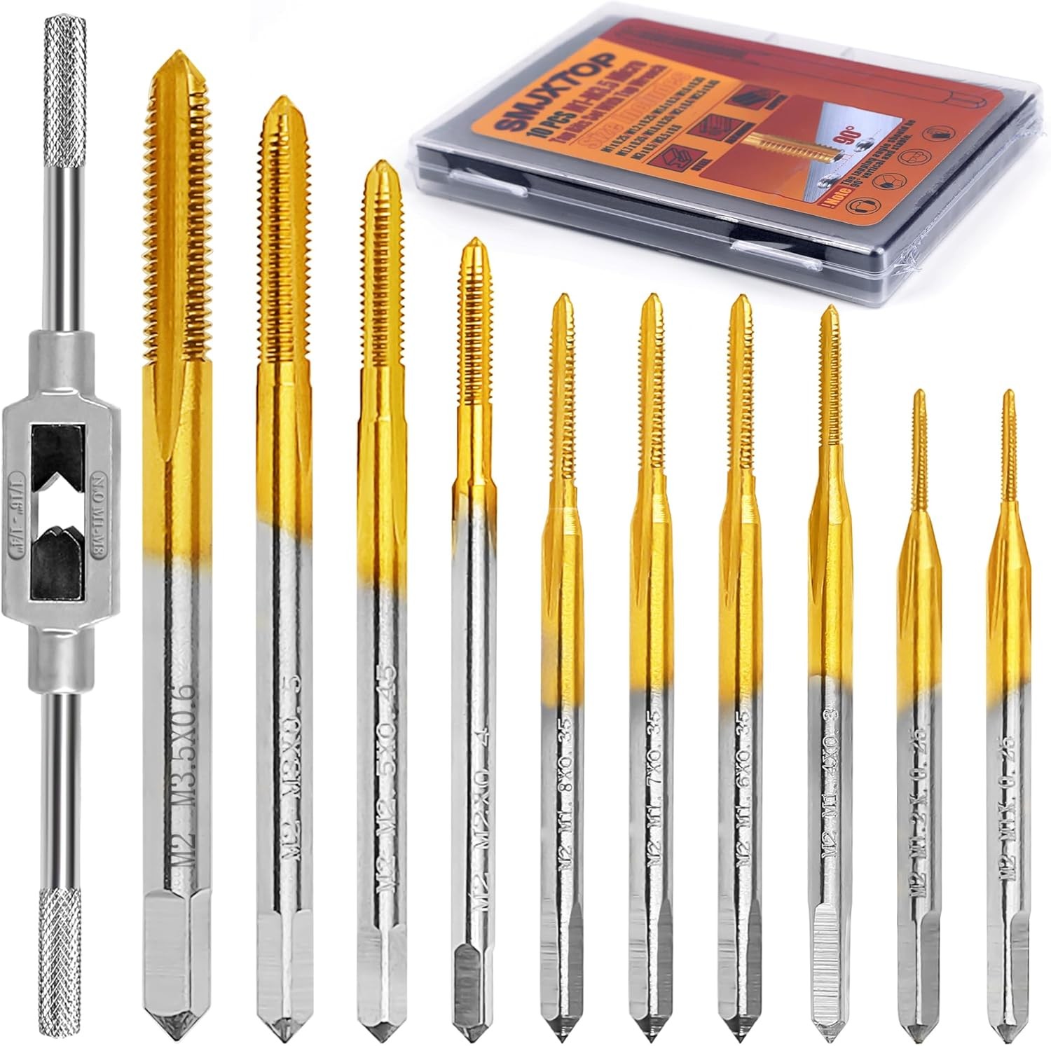 10pcs Micro Metric Taps Bits Set with Tap Wrench M1-M3.5 Machine Screw Thread