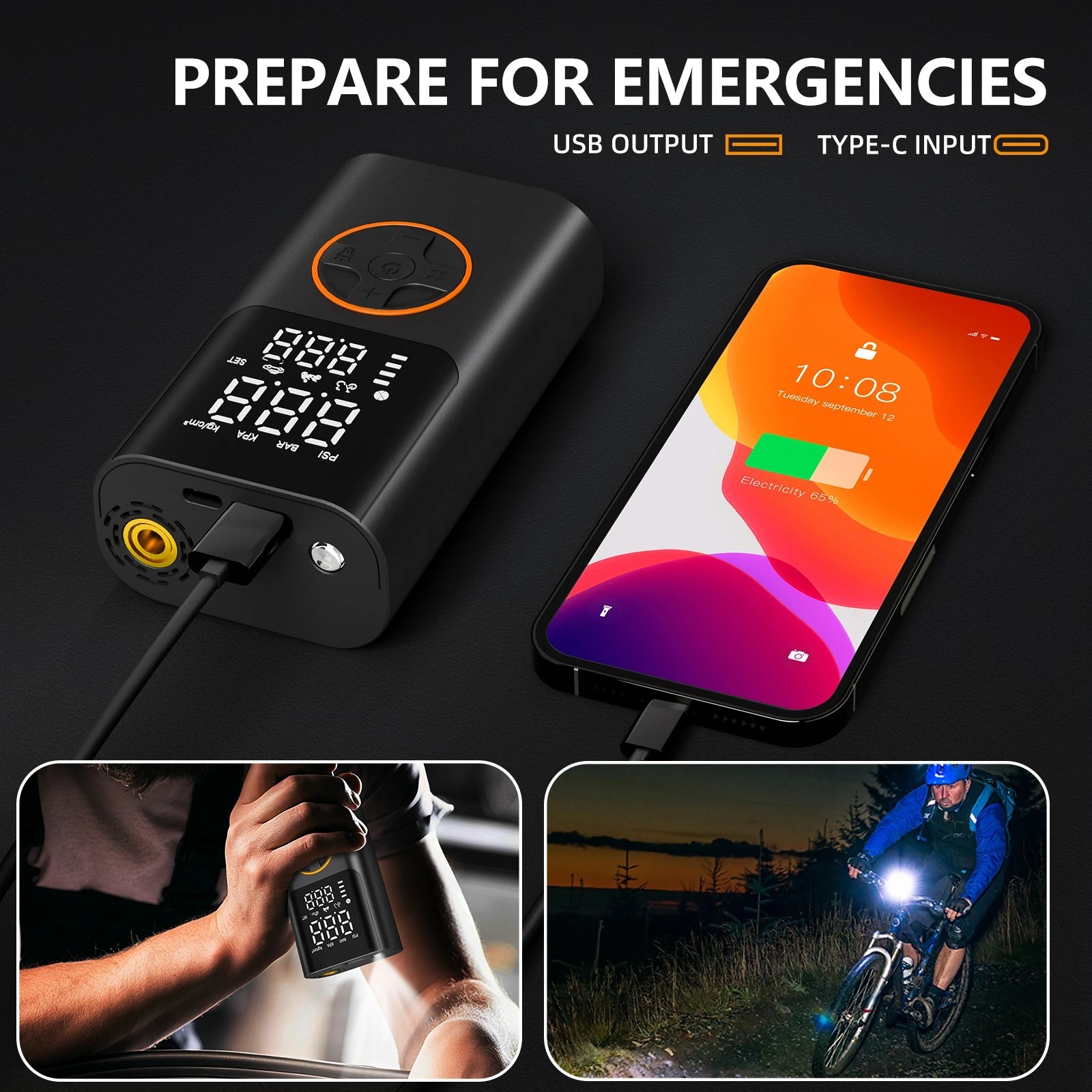 150PSI Portable Car Tire Air Pump Inflator Compressor Electric Bike Power Bank