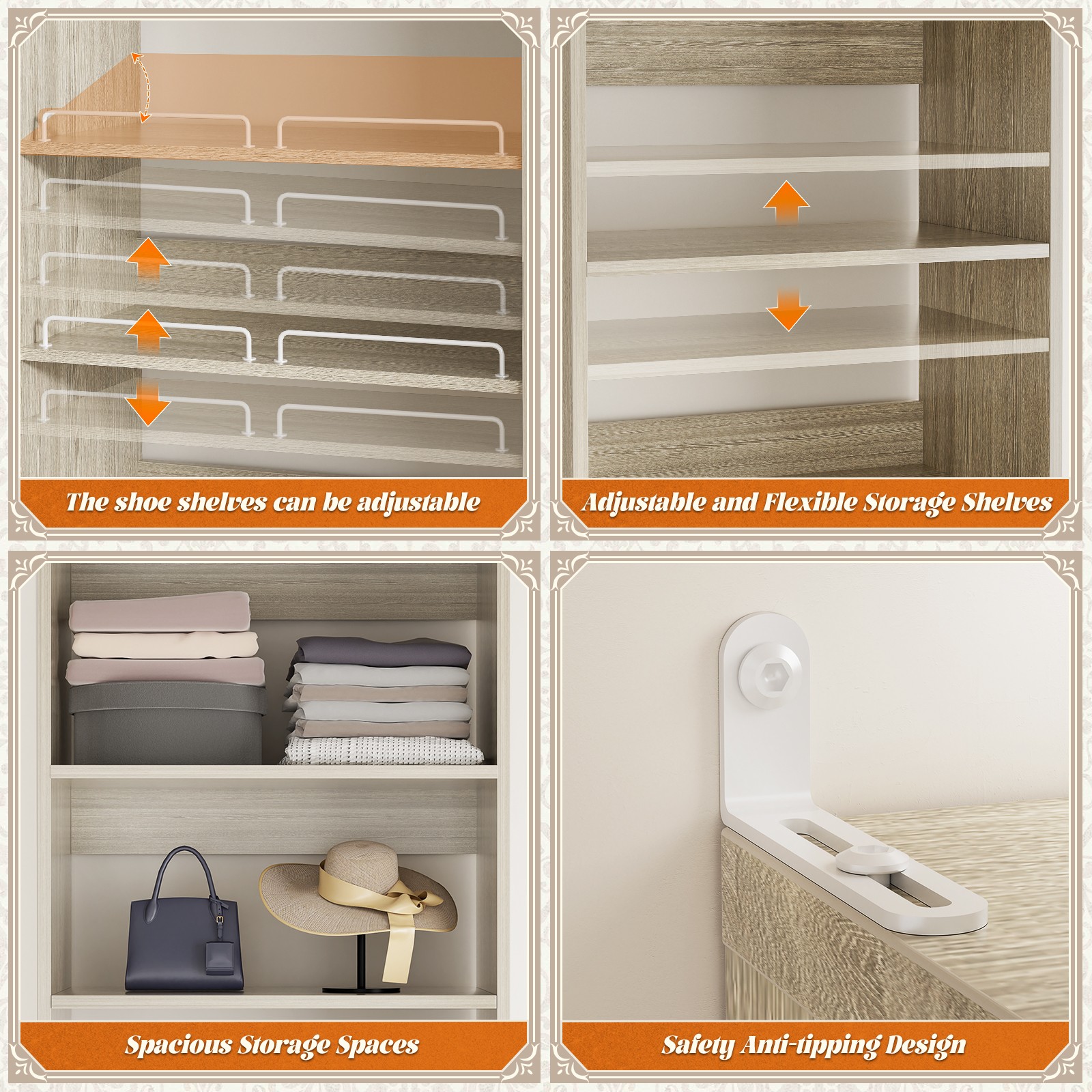 Freestanding Shoe Storage Shelves, Standalone Wood Shoe Rack, Heavy Duty Walk