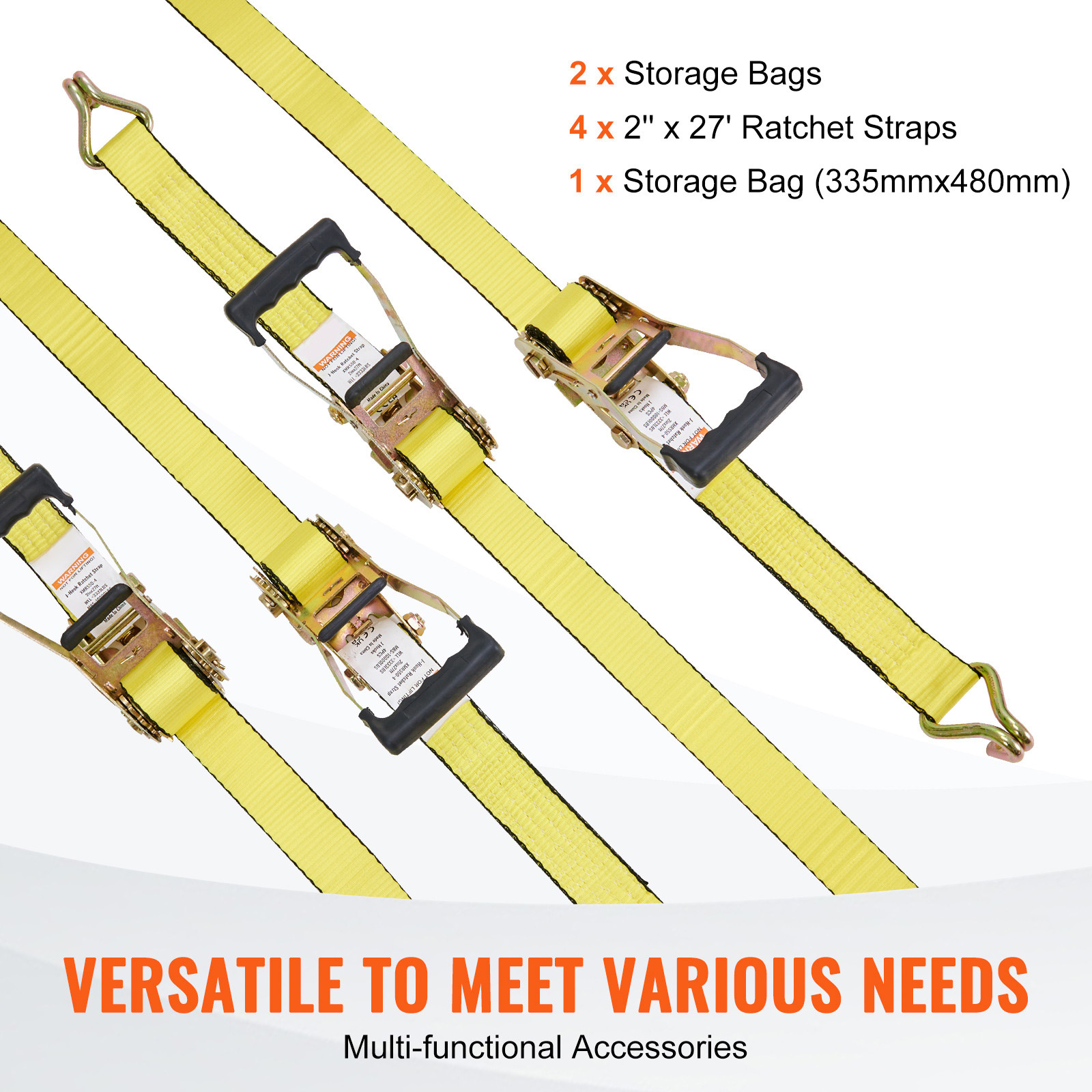 VEVOR 4 Pack Ratchet Tie Down Straps 10000 lbs 2″ x 27′ Heavy Duty Double J Hook