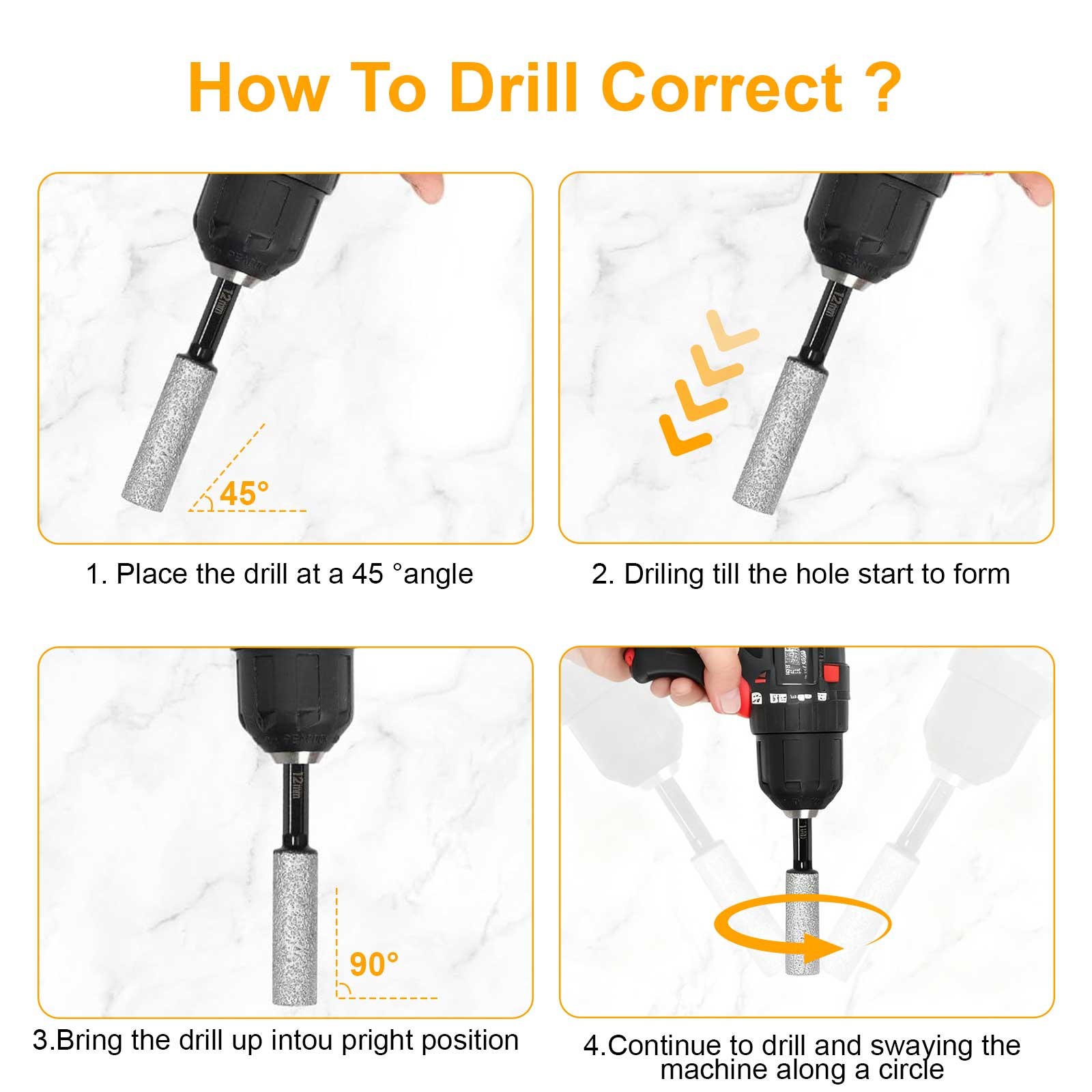12x Dry Diamond Drill Bits & Tile Drill Bit Set 1/4″ Hex Shank for Ceramic Glass