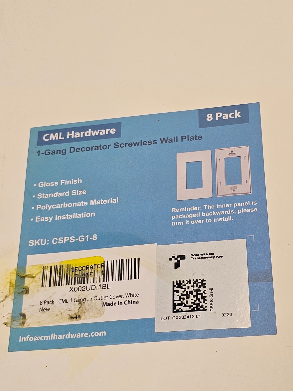 (QTY 24) CML CSPS-G1-8 Decorator Wall Plate 1-Gang Receptacle Outlet Cover