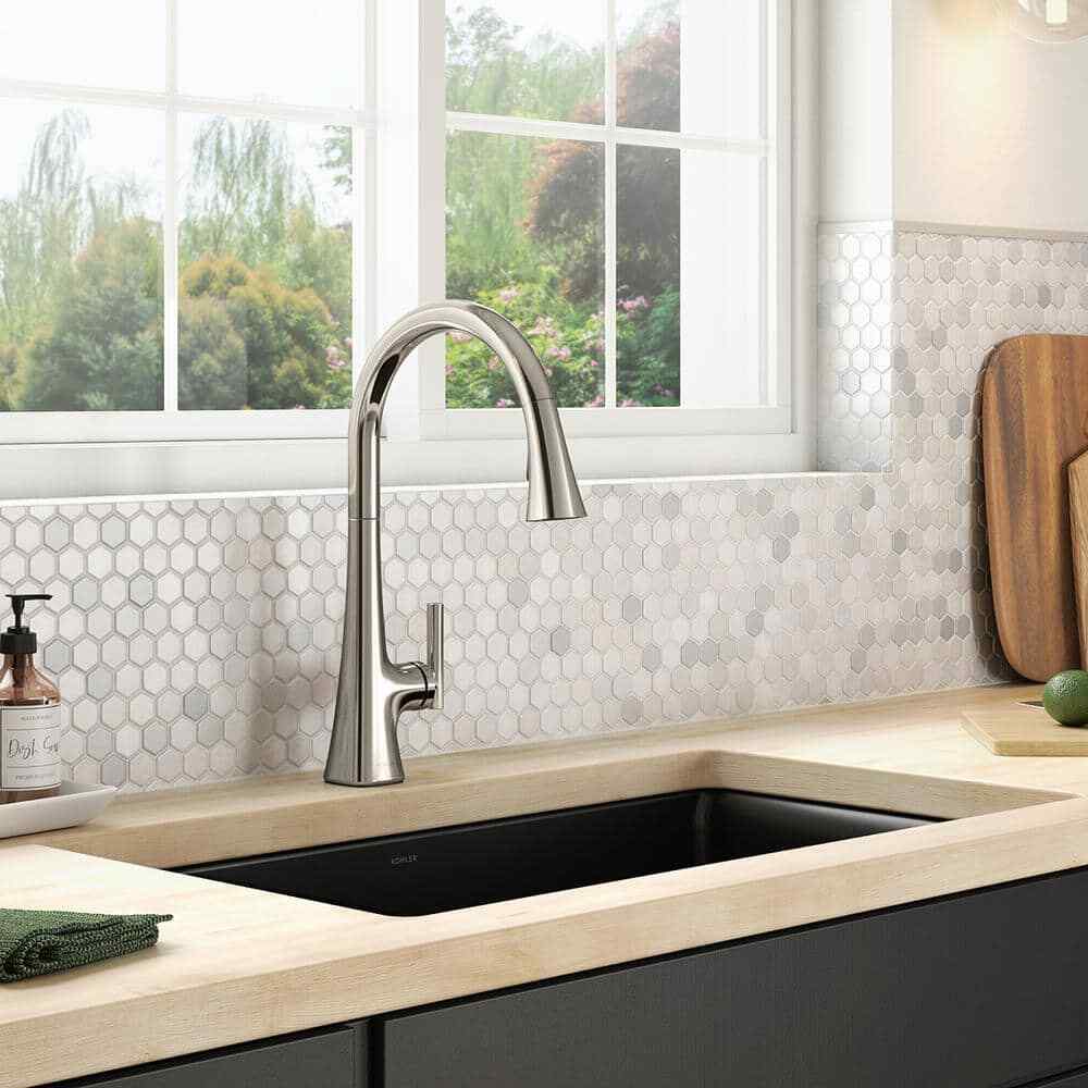 KOHLER Conti Pull Down Sprayer Kitchen Faucet in Vibrant Polished Nickel