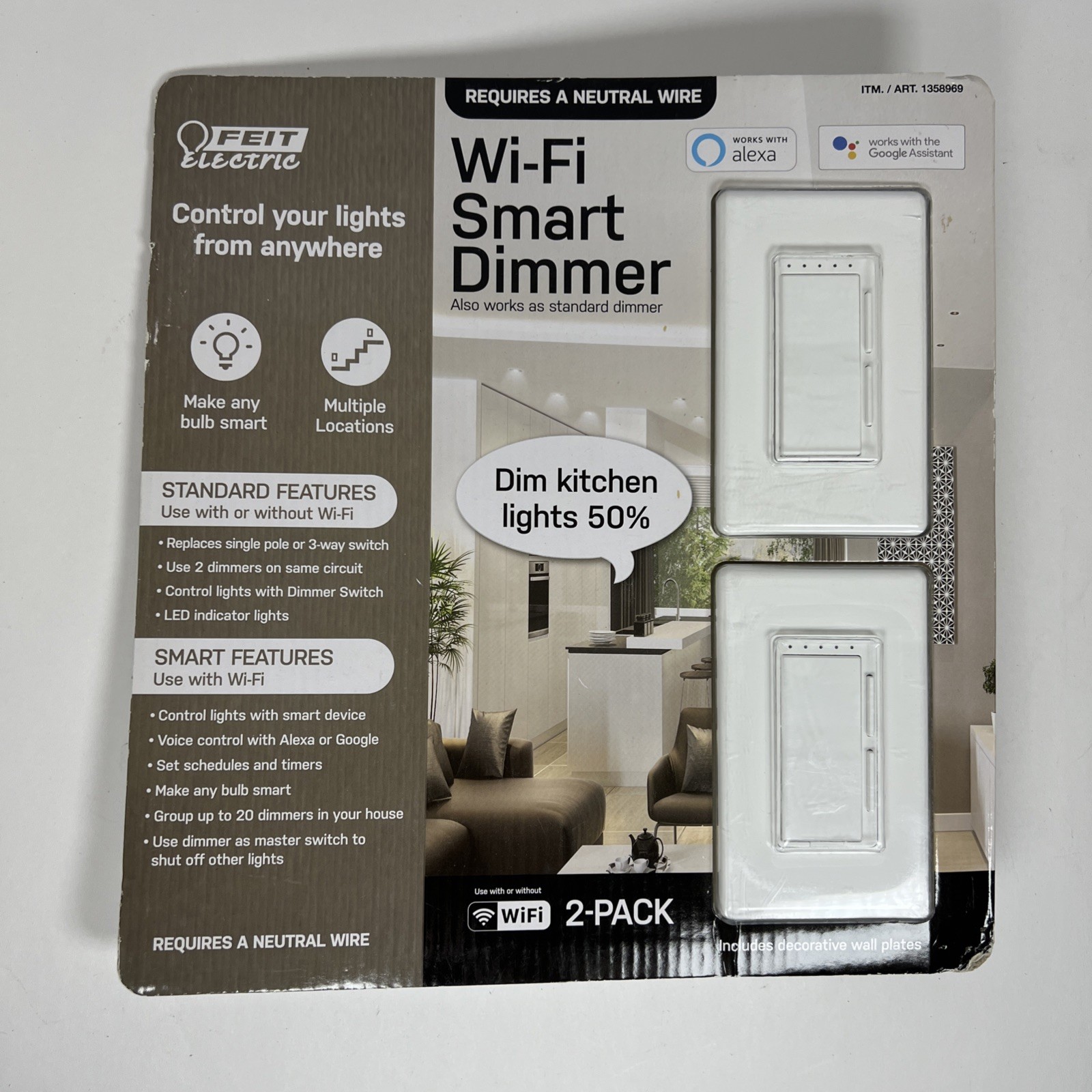 Feit Electric Wi-Fi Smart Dimmer 3-Way Switch 2 Pack Alexa Google NEW NIB