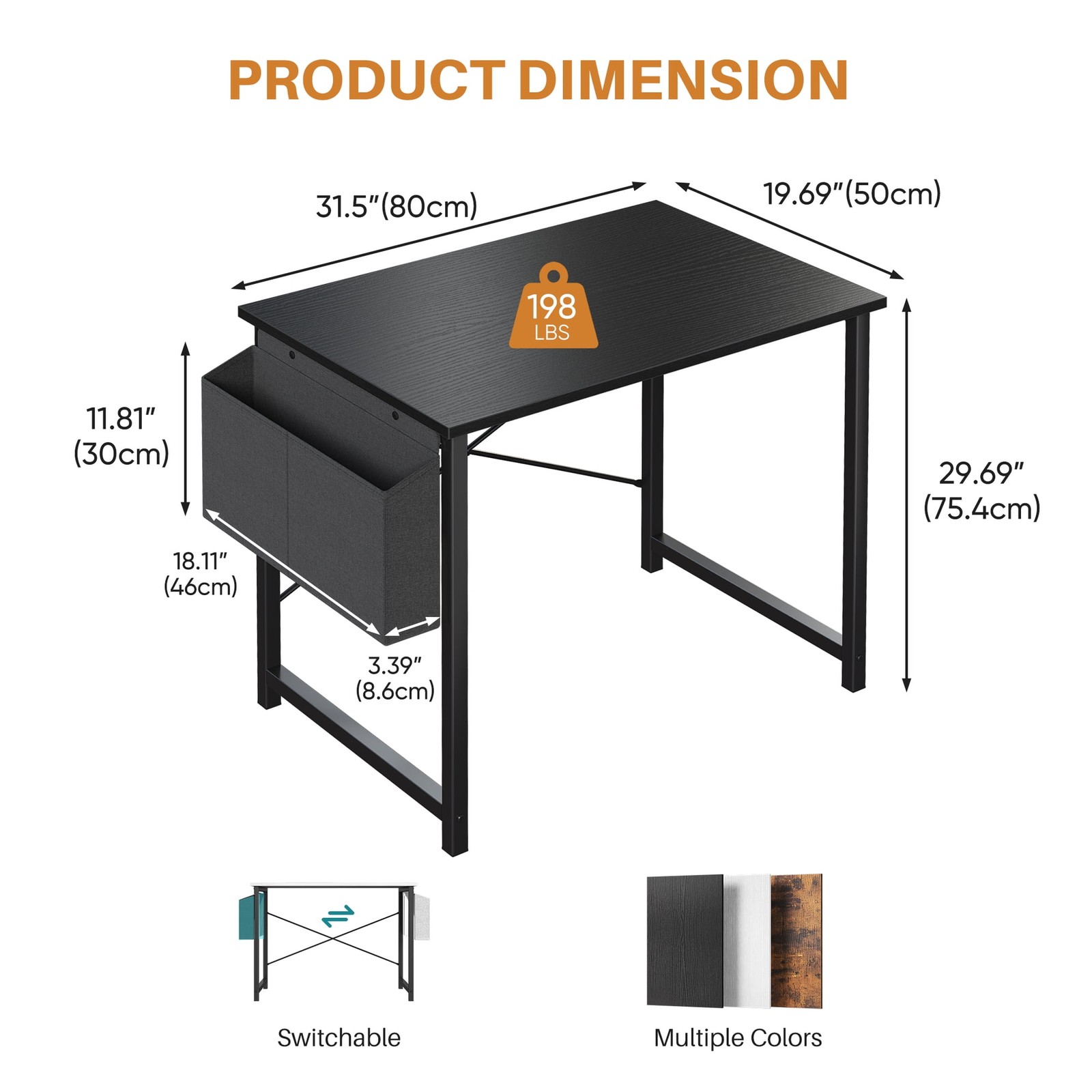 31-55 Inch Modern Computer Desk w/Storage Bag&Hook,Home Office Study Write Table