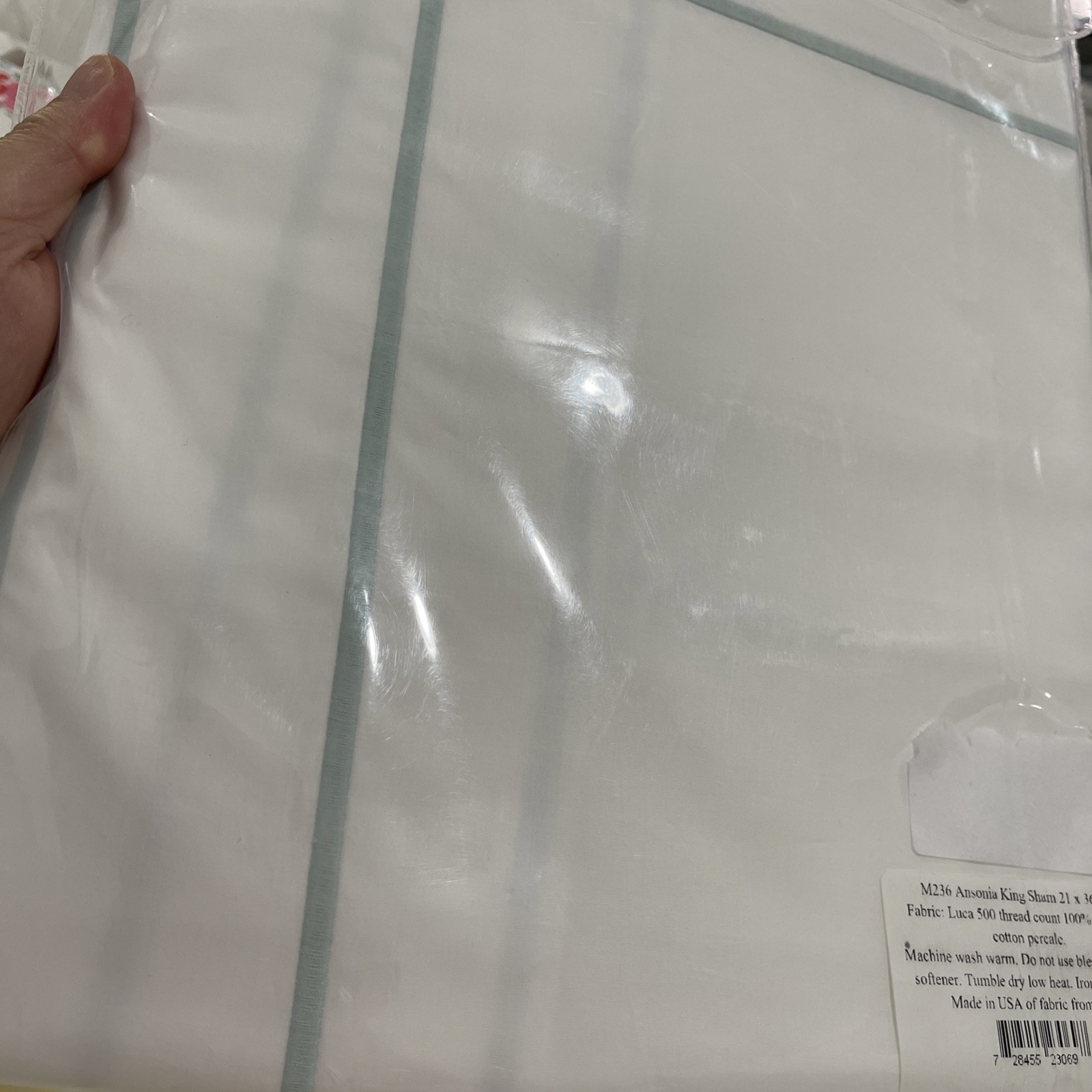 $261 Matouk Italy New 1pc KING Sham Ansonia 500TC Percale White/JADE ONE