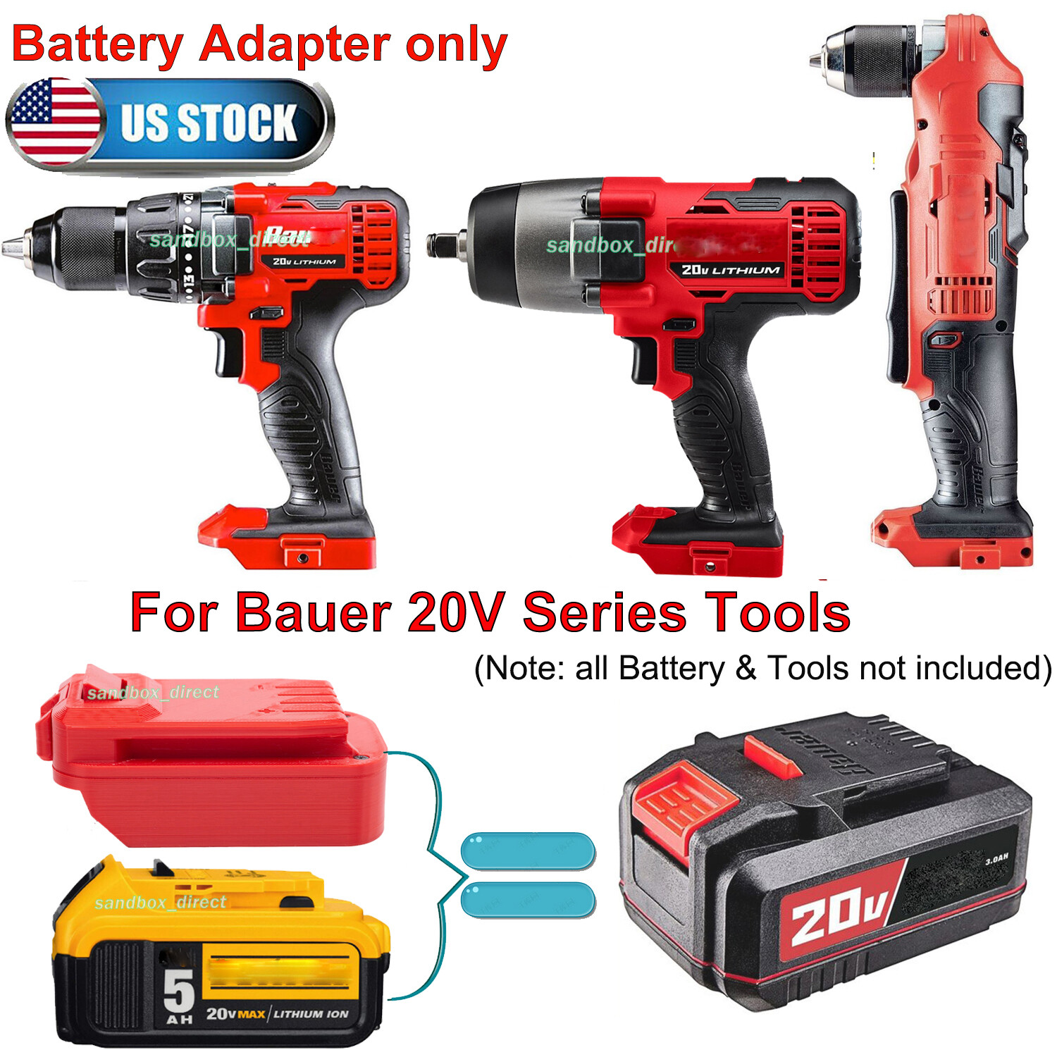 Adapter For Dewalt 20V MAX Li-Ion Battery Convert To for Bauer 20V Series Tools