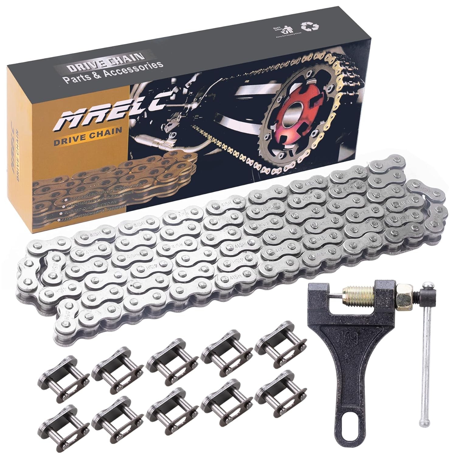415H-110L Chain +Chain Breaker fit for 49cc 60cc 66cc 80cc 2-Stroke Engine Motor