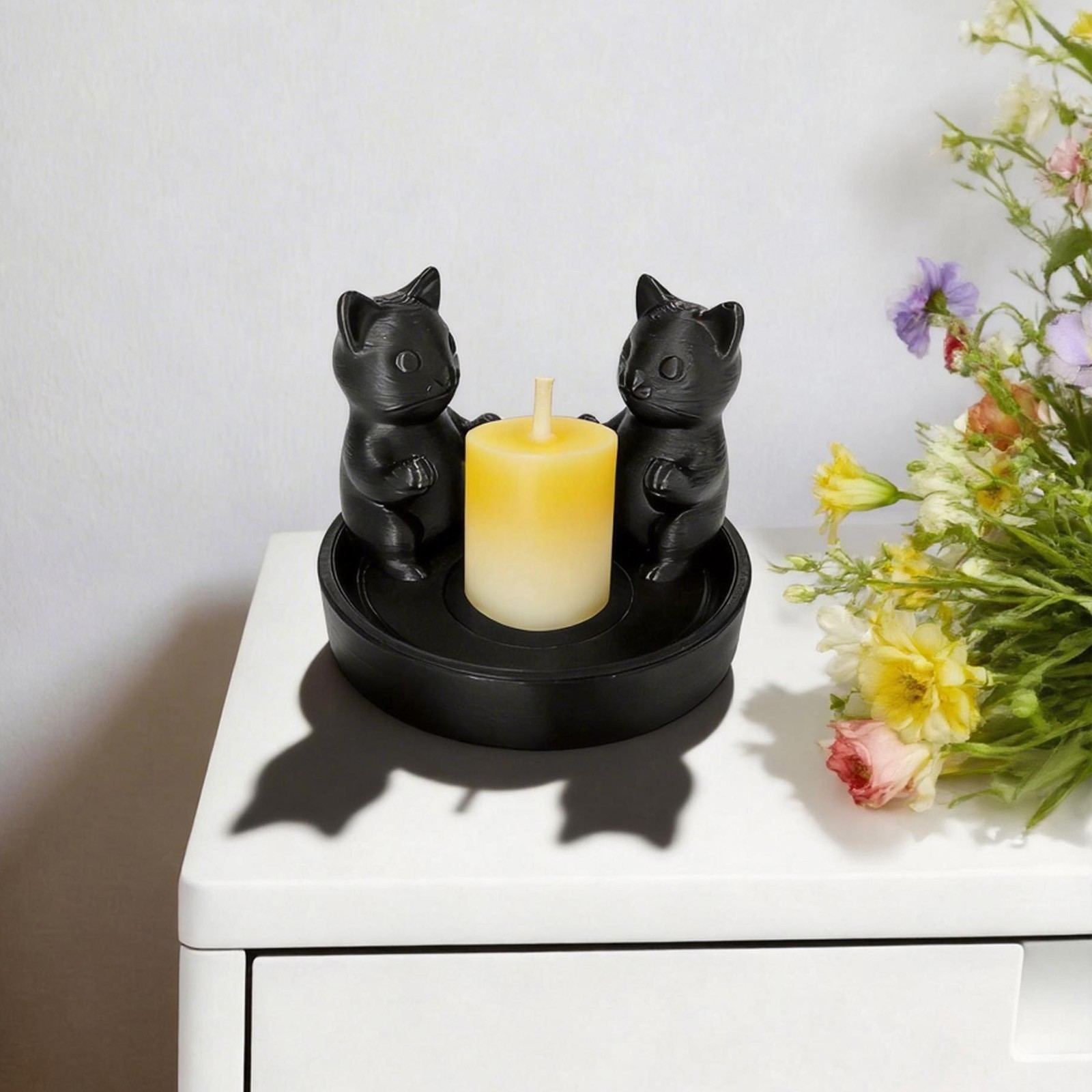 Desktop Plastic 3D Printing Black Cat Candle Holder With Larger Base 2.56*3.43in