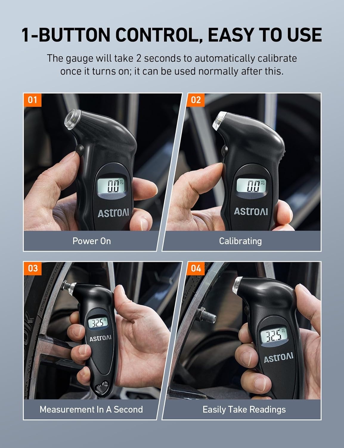 BLACK AstroAI Digital Tire Pressure Gauge 0-150PSI, Accurate in 0.1 Increments