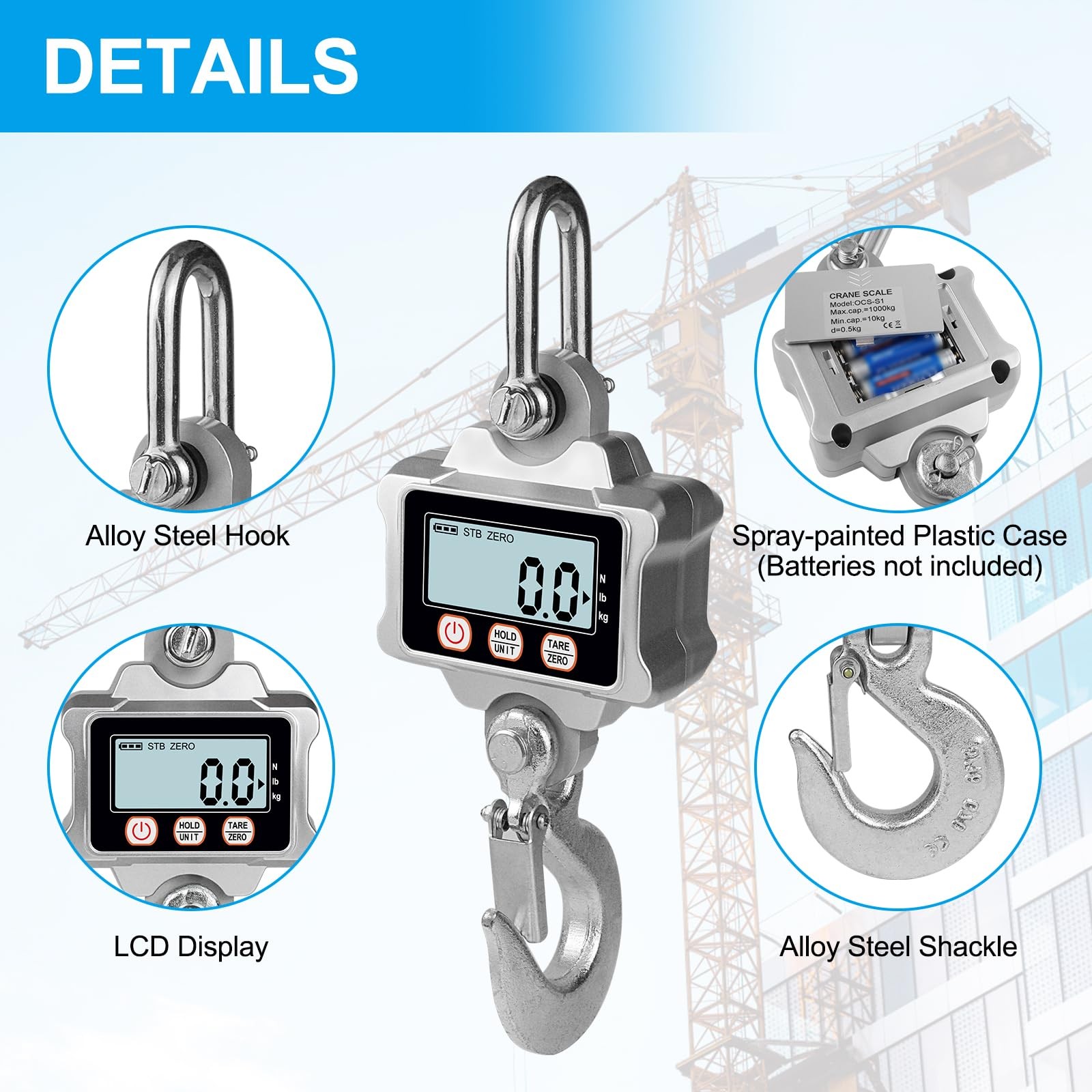 Hyindoor Digital Crane Scale 1000kg/2200lb Digtal S1-1000kg/2200lb, Silver