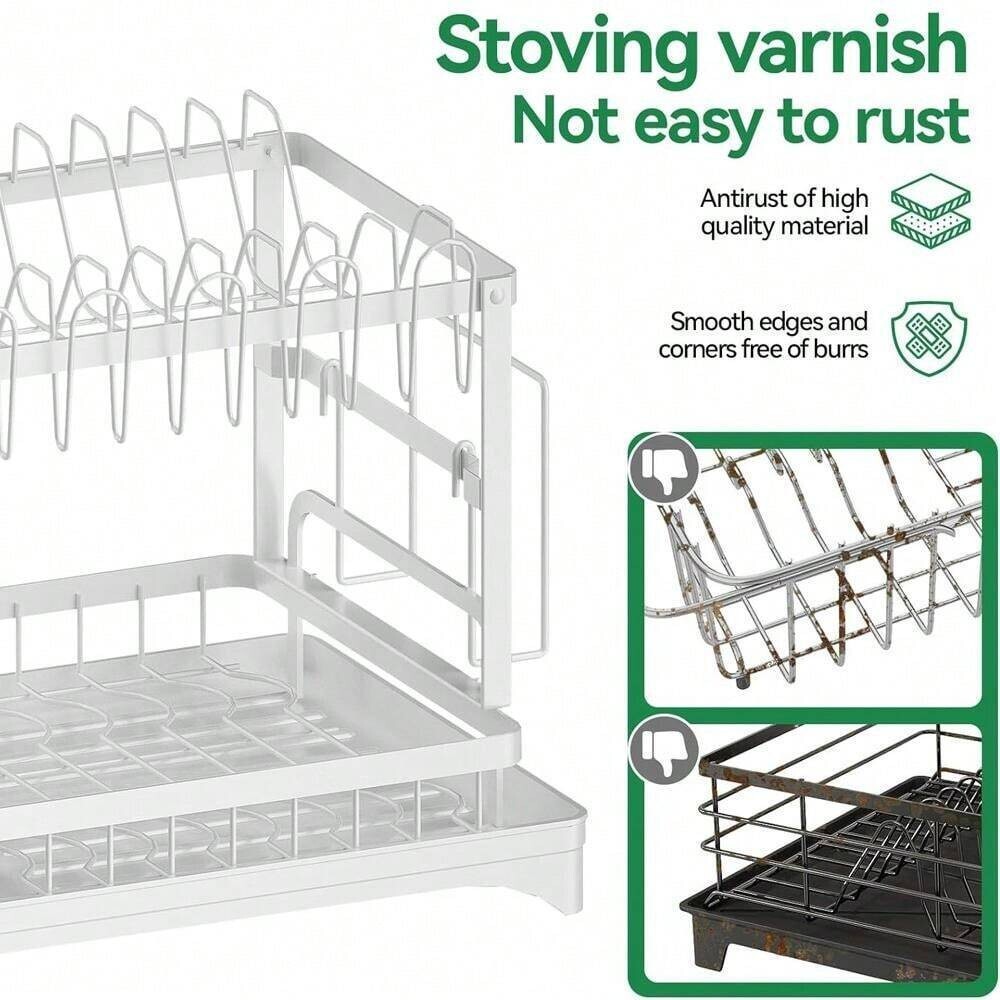 2-Tier Over Sink Dish Drying Rack Stainless Steel Kitchen Shelf Cutlery Drainer