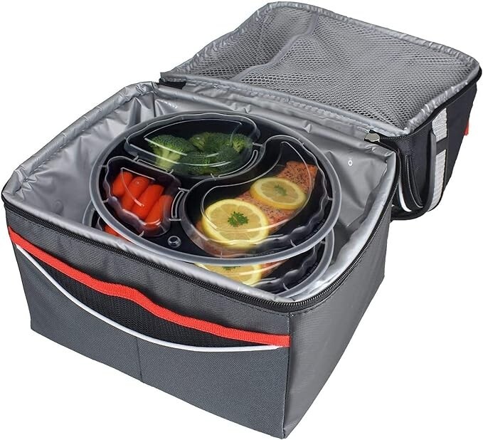 Meal Prep 48 oz Three Compartment Food Containers with Lids 10 Pack Black Round