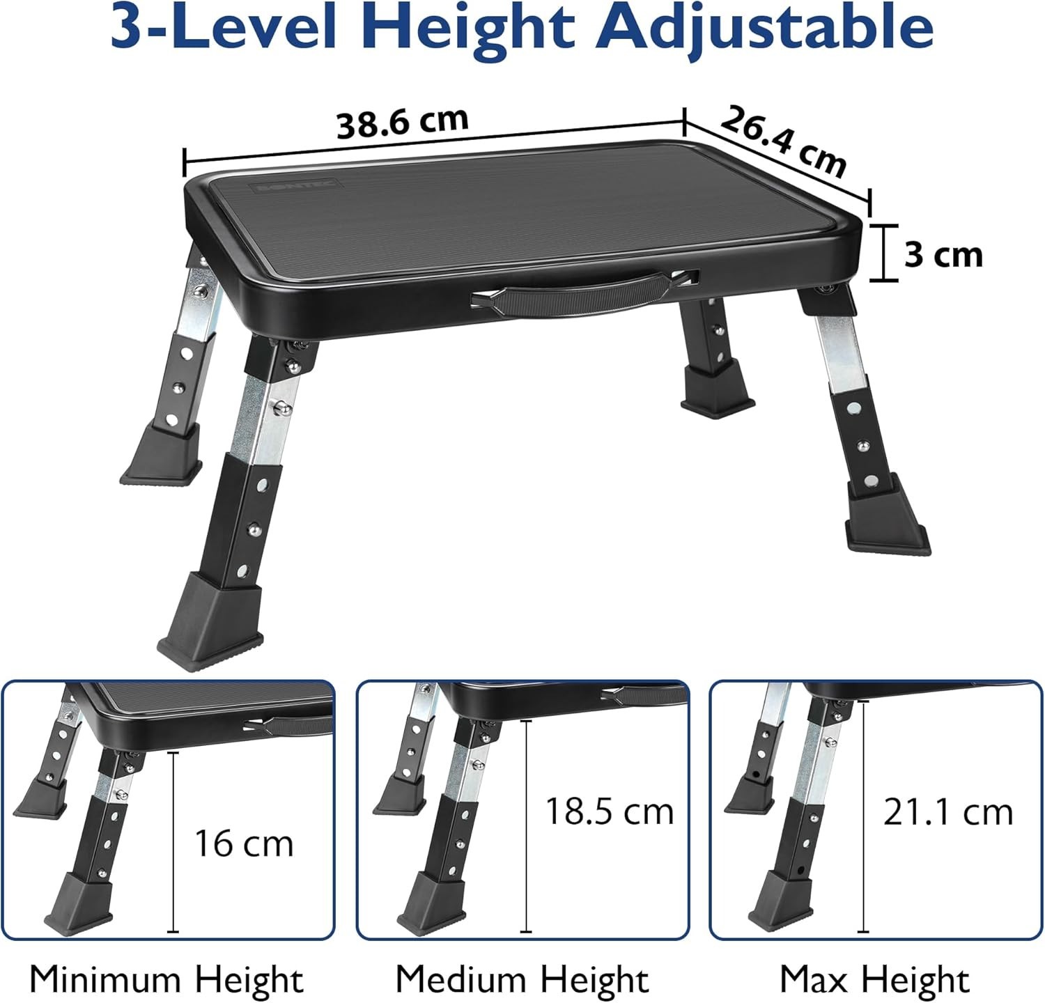 Compact Heavy Duty Step Stool with Adjustable Height & Slip Resistance