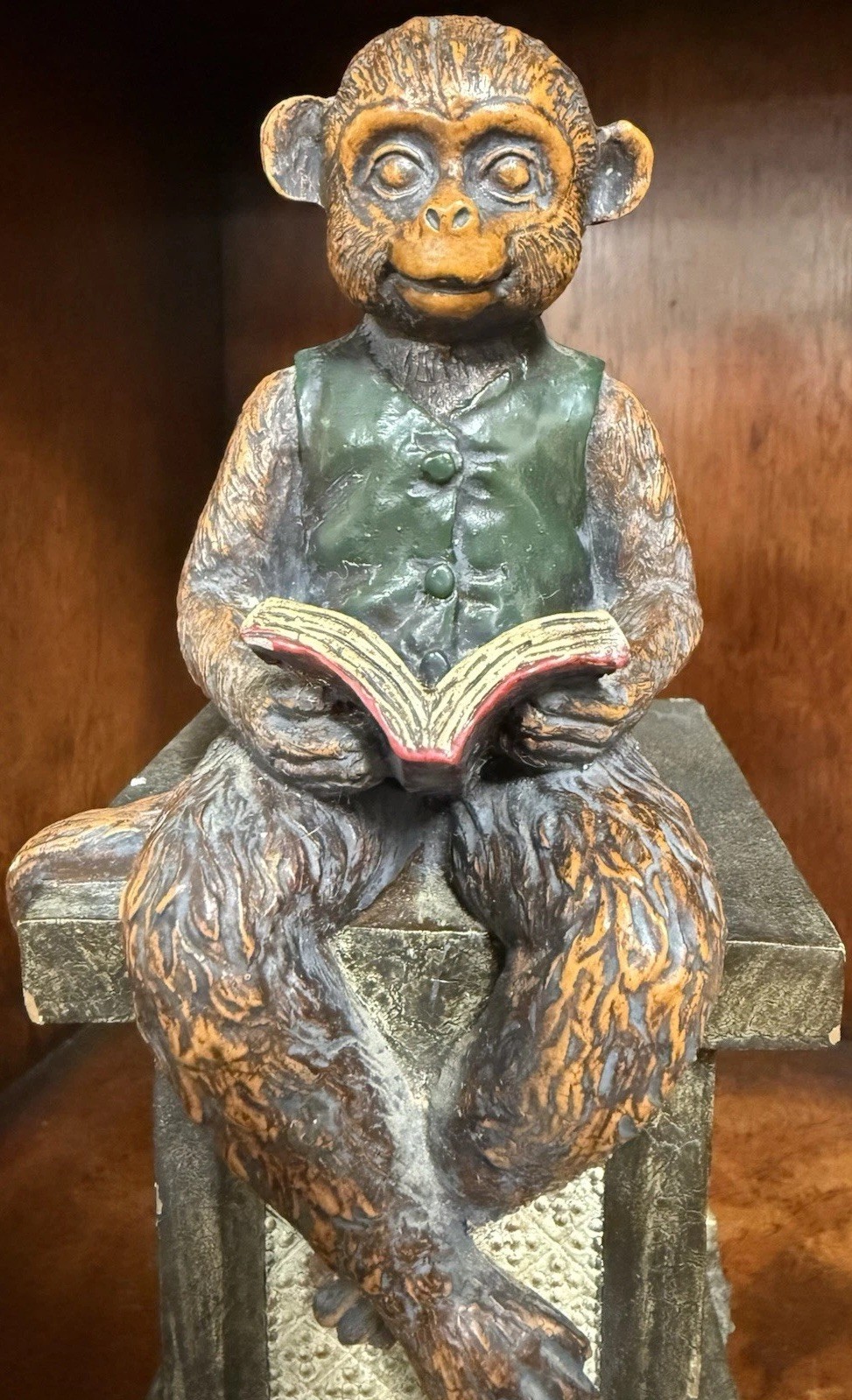 Heavy Monkey Figurine Reading Book Decor 9.5” Tall 3.5 lbs