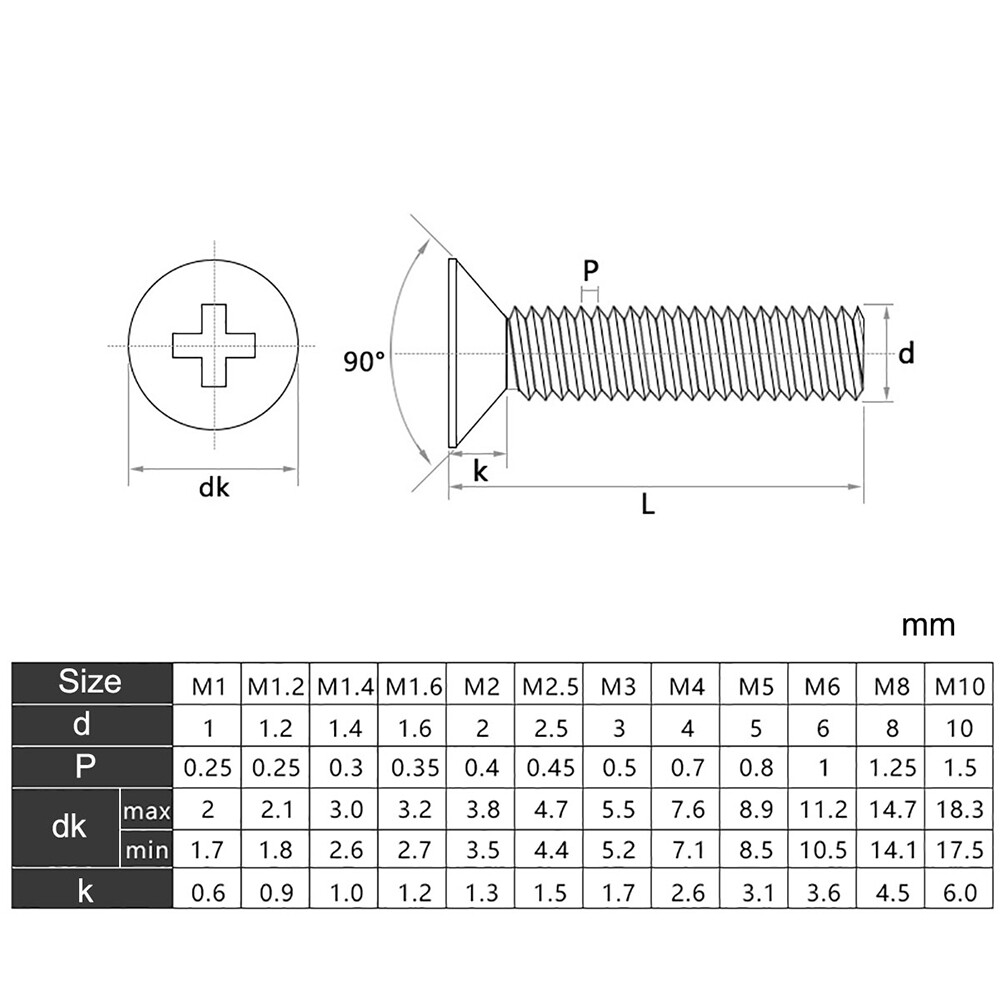 Solid Brass Phillips Machine Screws Countersunk Flat Head Bolts M2 M3 M4 M5 M6