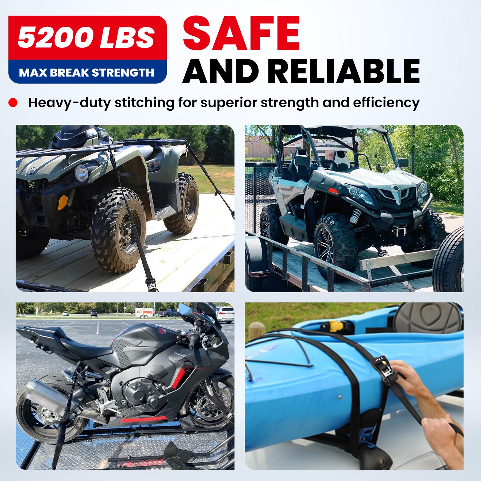 Heavy Duty Ratchet Tie Down Straps W/ Lock, 5200Lbs Breaking Strength 1.6″ x 8ft