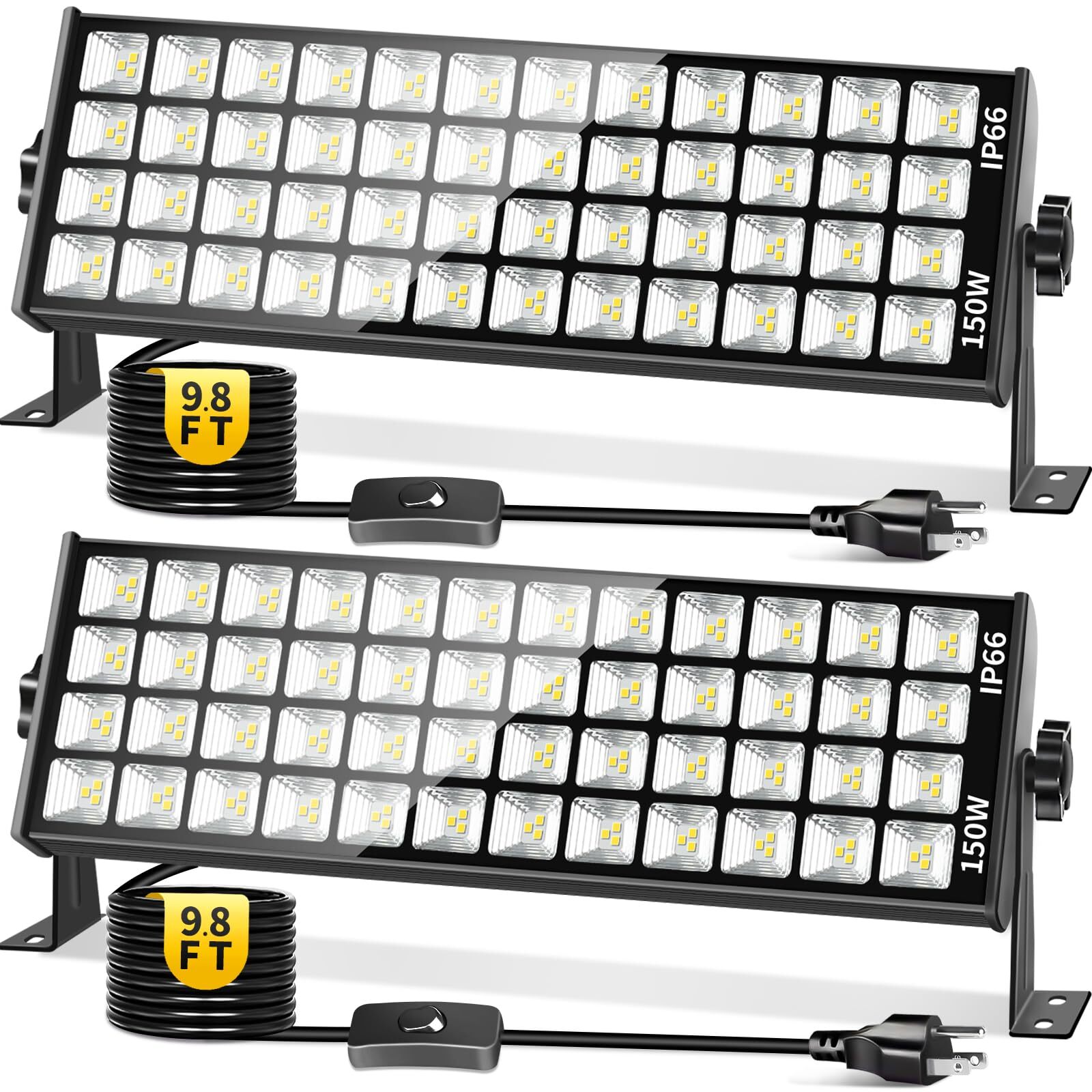 150W LED Shop Light 18000LM Ultra Brighter with 9.84FT Cord, 6000K IP66, 2 Pack