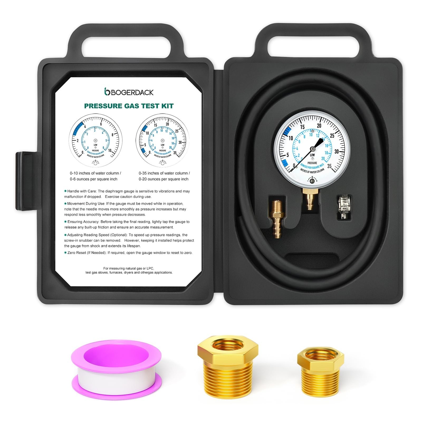 0-35″ Natural Gas or LP Gas Manifold Pressure Test Kit, 1/8″ NPT Fitting, 40″…