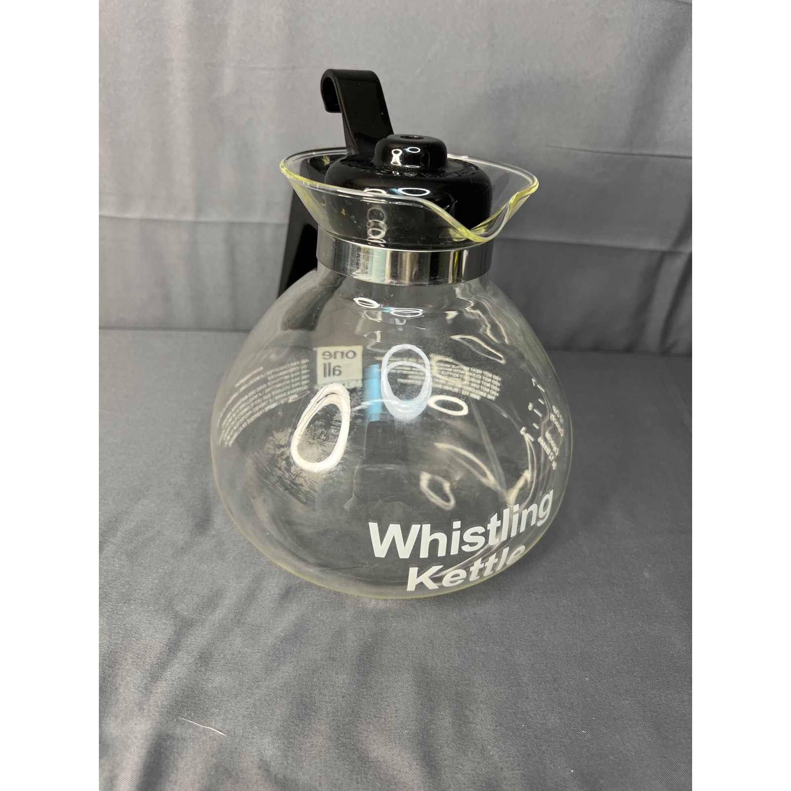 One All By Medelco Whistling Tea Kettle 12 Cup Capacity Glass