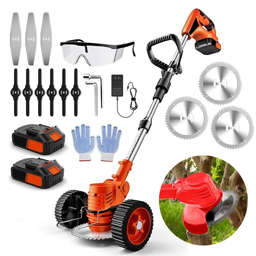 21V Weed Eater with Wheels Cordless Battery Weed Wacker with Charger+2*Batteries