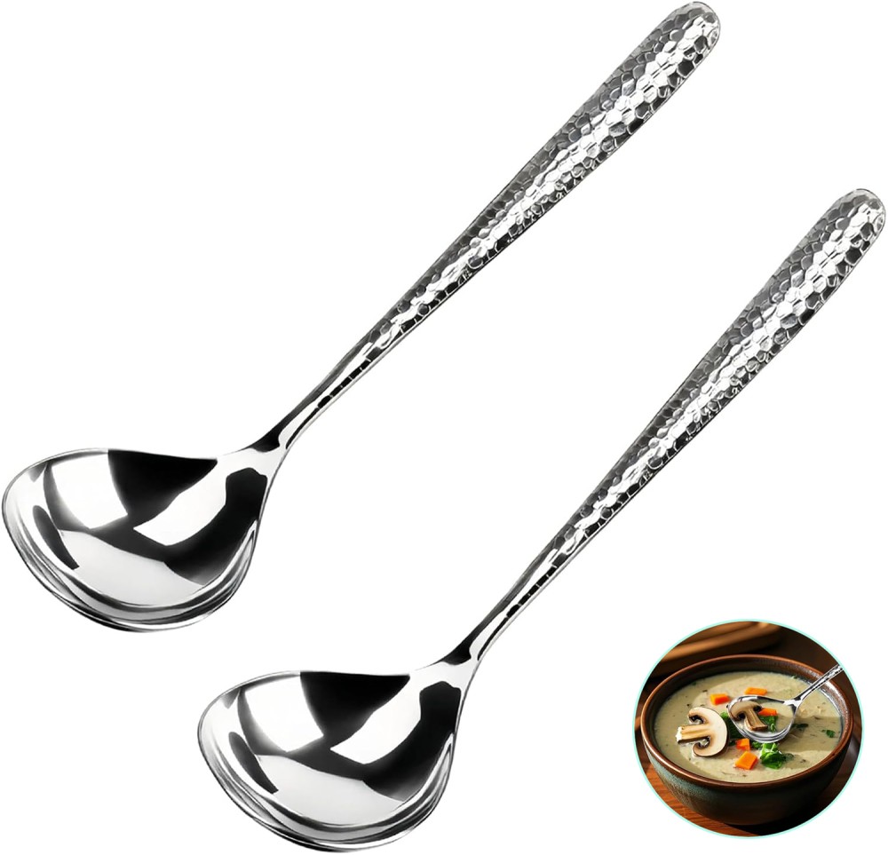 2 PCS Deep Round Soup Spoons 7.87″,18/8 Stainless Steel for Cereal Bouillon Milk