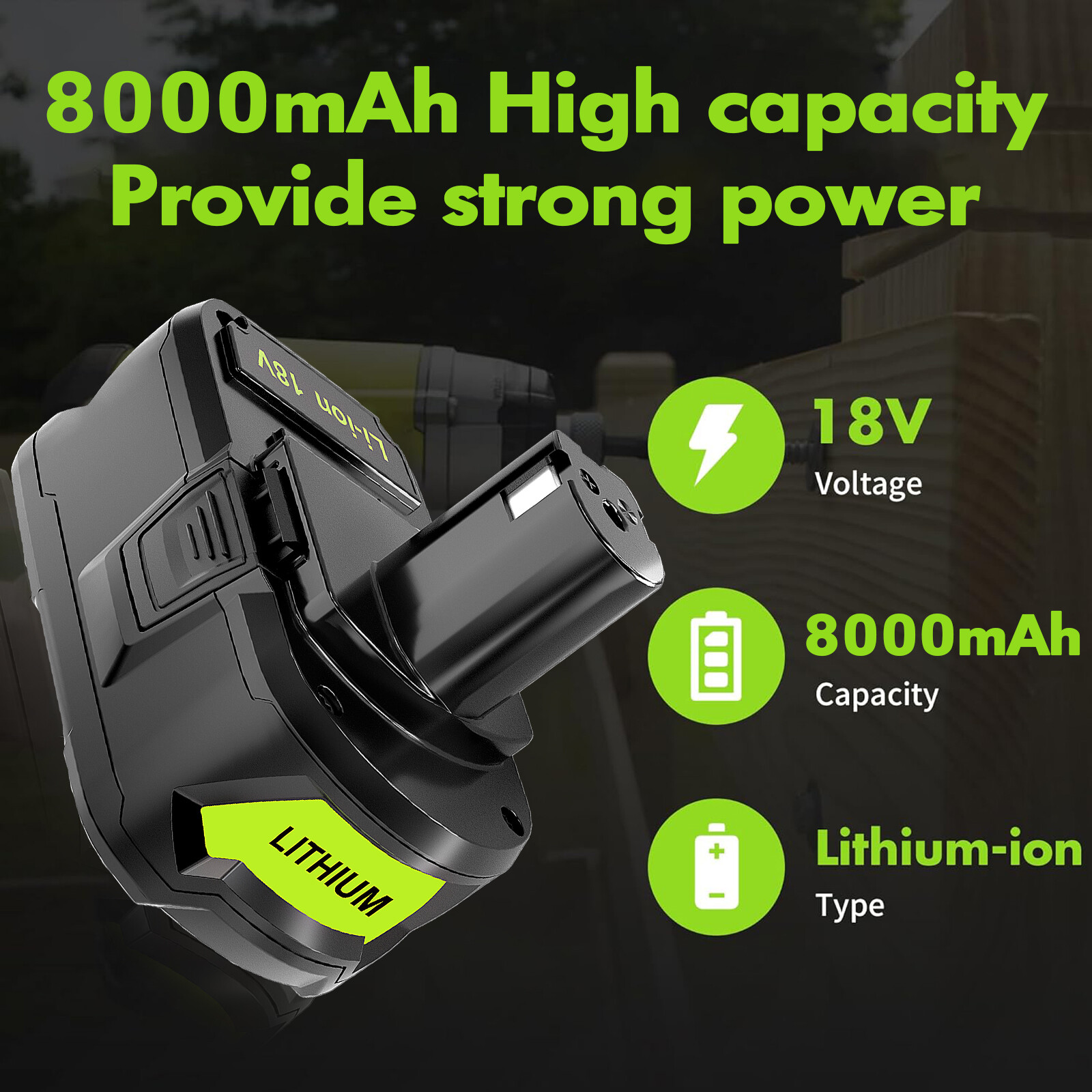 2X 8.0Ah High Capacity Lithium-Ion Battery For RYOBI P108 18V 18 Volt One Plus