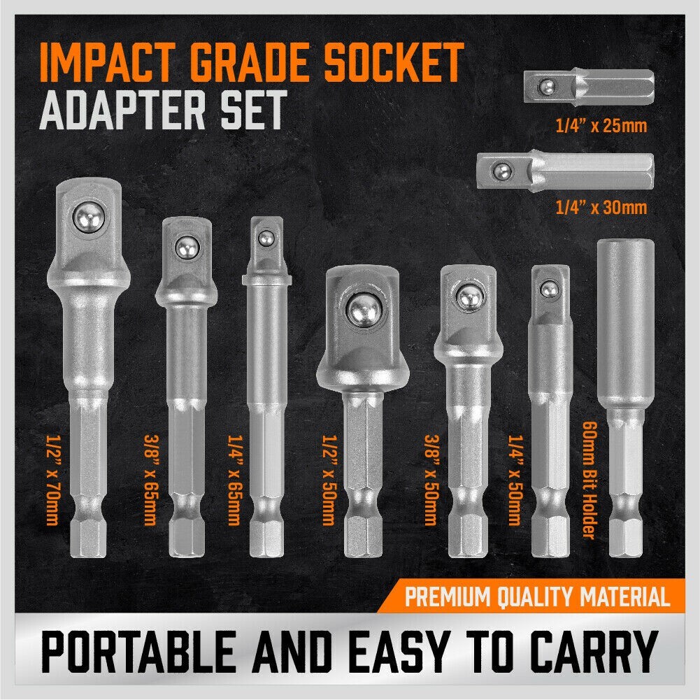 9Pcs Socket Adapter Drill Bits Set Hex Impact Driver Tools 1/4″ 3/8″ 1/2″ Shank