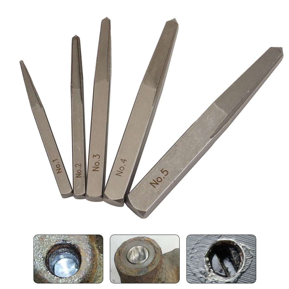 5 Pcs/ Set Straight Fluted Screw Extractor Drill Square Easy Out Extraction Tool