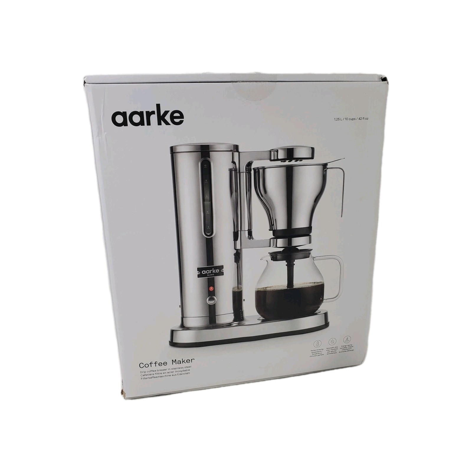 Aarke Coffee Maker Electric Drip Coffee Brewer Stainless Steel Glass Carafe