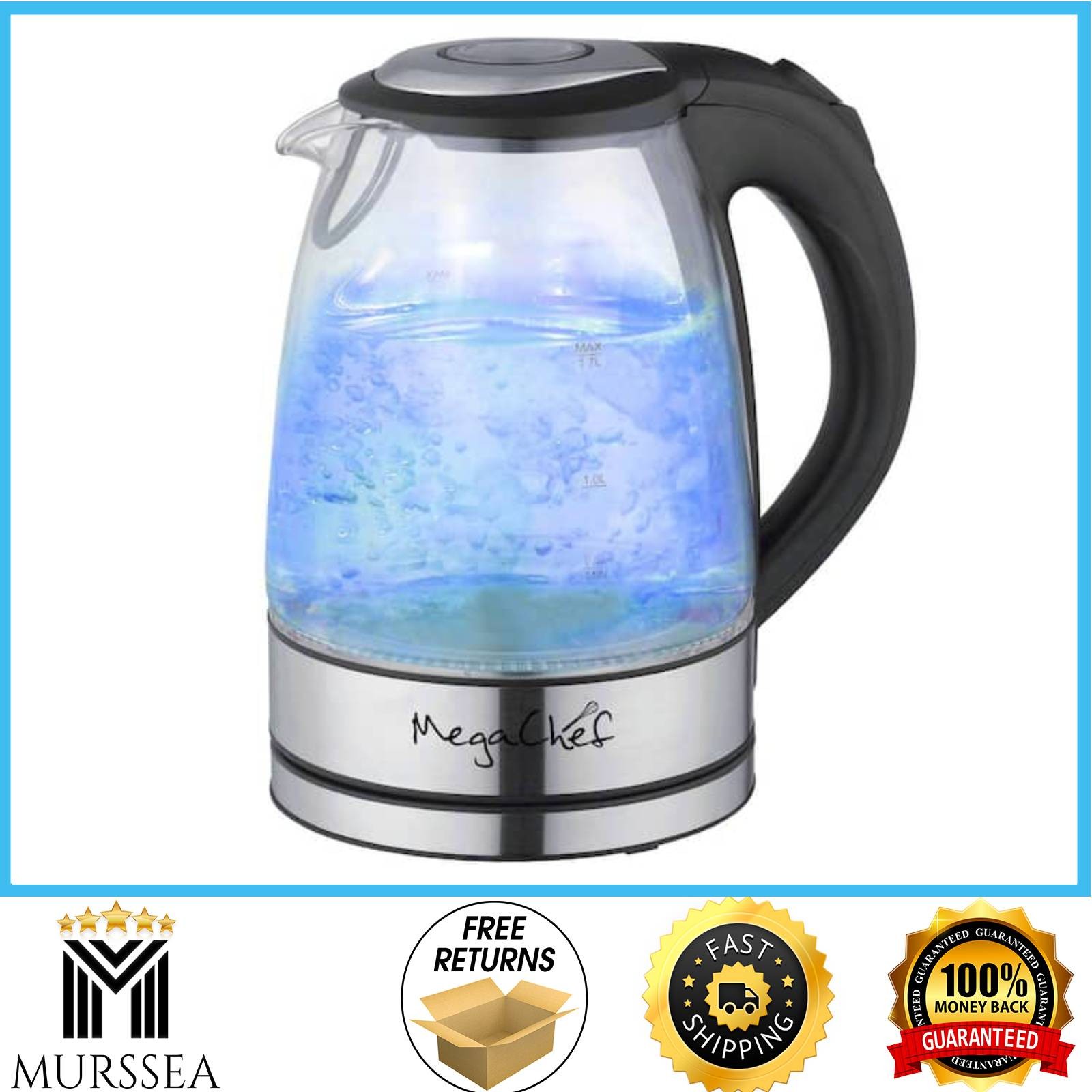 7-Cup Glass & Stainless Steel Electric Tea Kettle 1.7-L Fast Boil