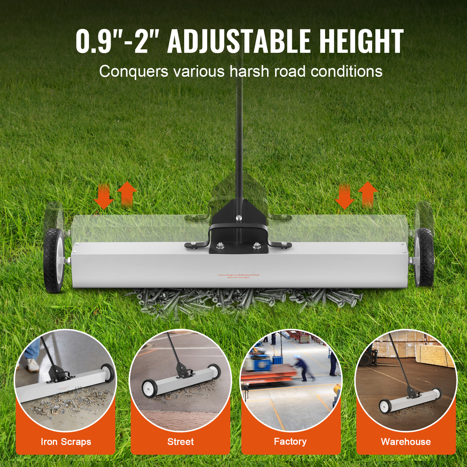 VEVOR 36″ Magnetic Sweeper with Wheels 55Lbs Rolling Sweeper Lawn Yard Grass