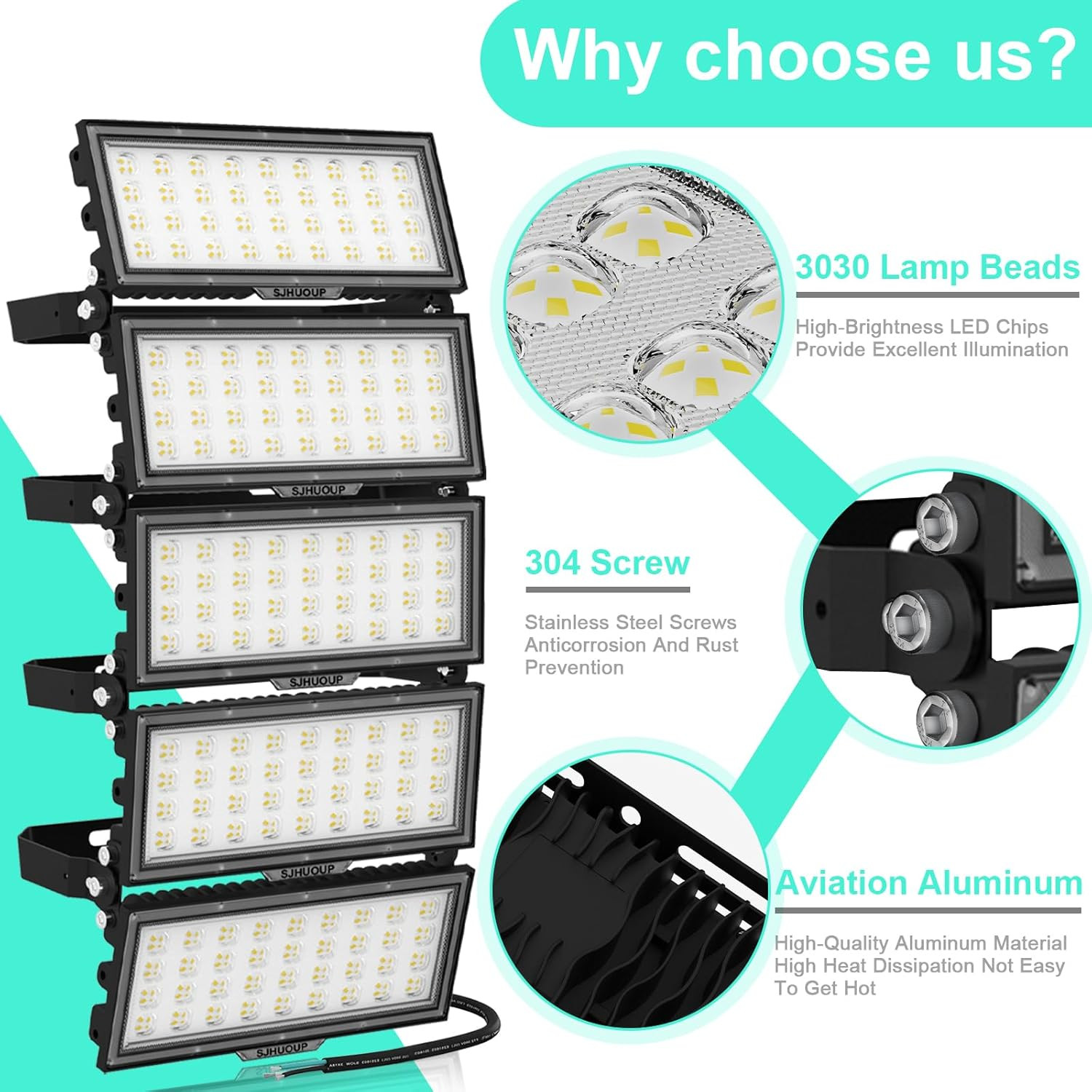 500W LED Stadium Flood Light, 65000LM, IP67 Waterproof, Adjustable Angle
