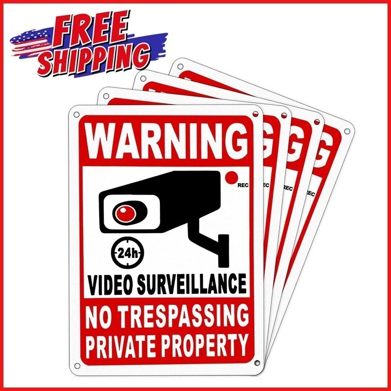 4 Pack Private Property No Trespassing Signs Aluminum Yard Security Camera Sign