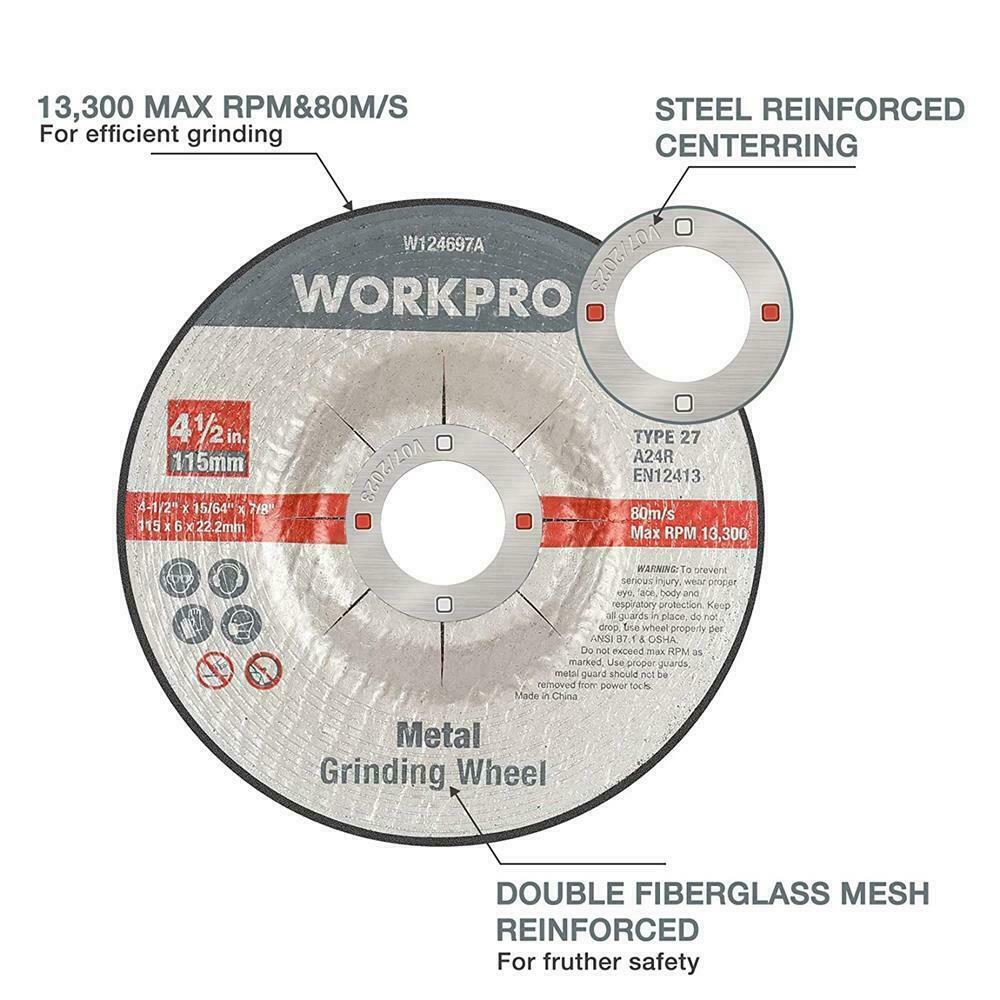 WORKPRO 20V Cordless Angle Grinder Kit w/ 4.0Ah /10PK Metal Grinding Wheels