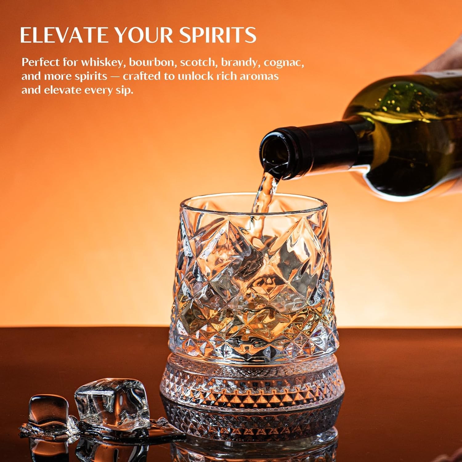 4Pcs Set Spinning Whiskey Glasses 9.5Oz Lead-Free Rotatable